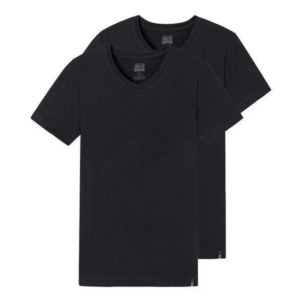 2er Pack Long Life Cotton - T-shirt Mit V-ausschnitt Herren Schwarz XL von Schiesser