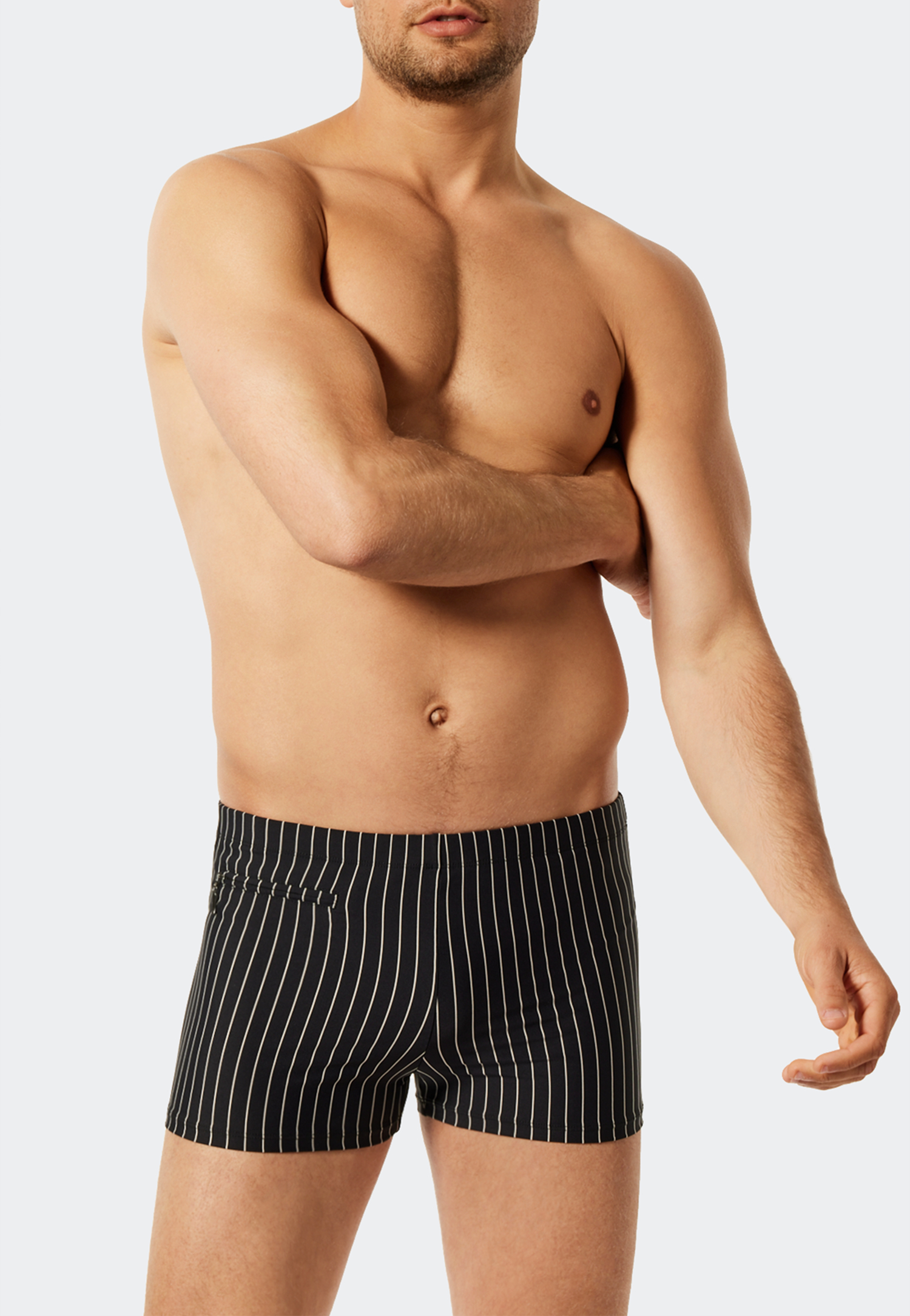 Badehose mit Reißverschlusstasche Wirkware recycelt Streifen schwarz - Nautical Casual 5 von Schiesser