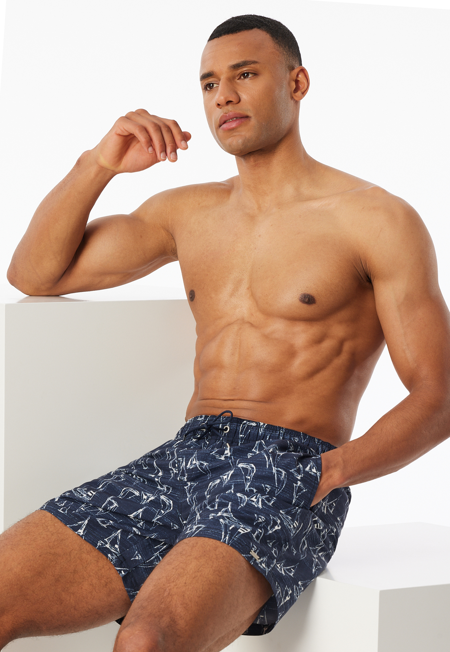 Badeshorts Webware recycelt nachtblau Segelboote - Aqua 7 Badeshorts Webware recycelt nachtblau Segelboote - Aqua 7 von Schiesser