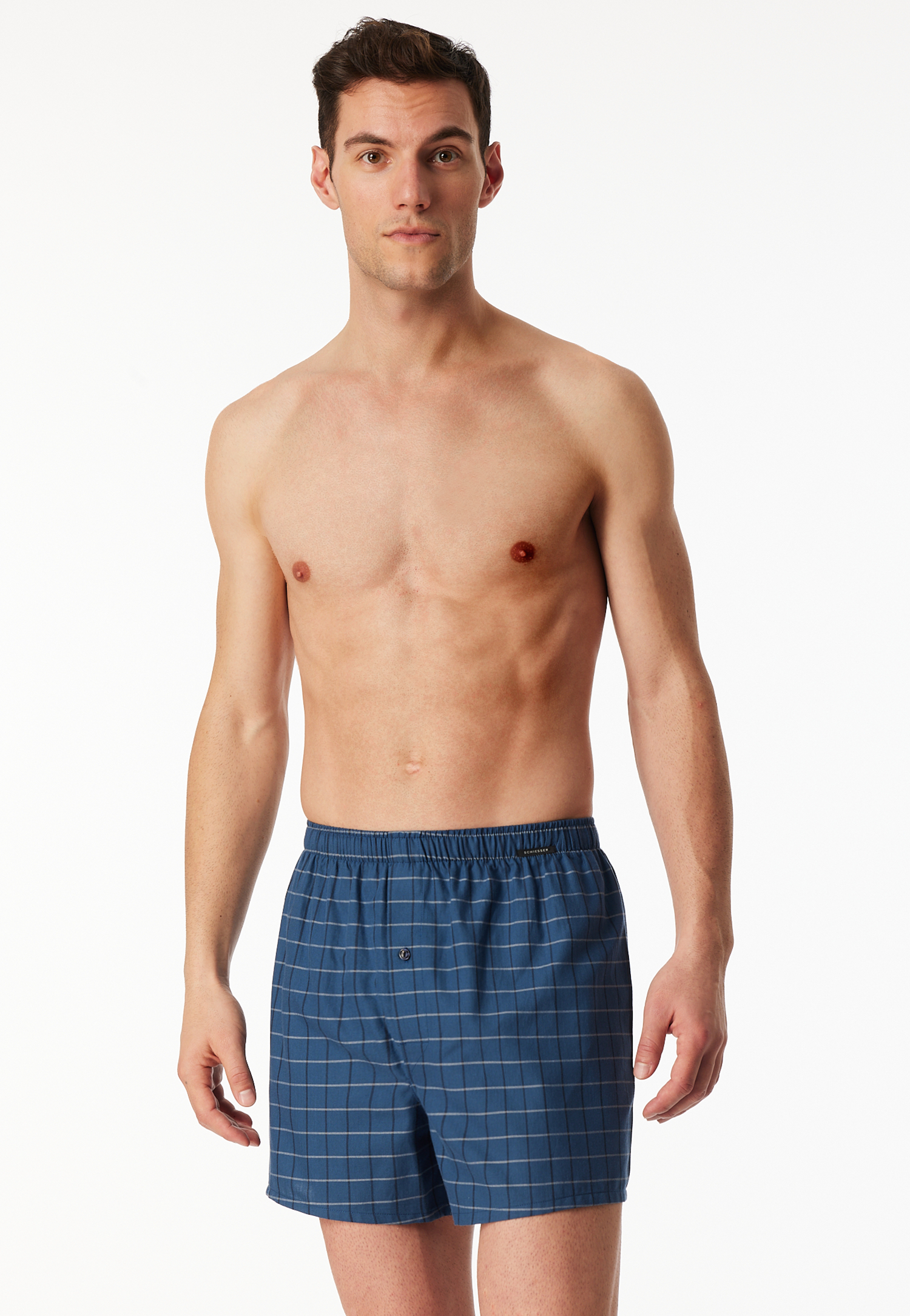 Boxershorts 2er-Pack Webware Karo blau - Boxershorts Multipack 7 von Schiesser