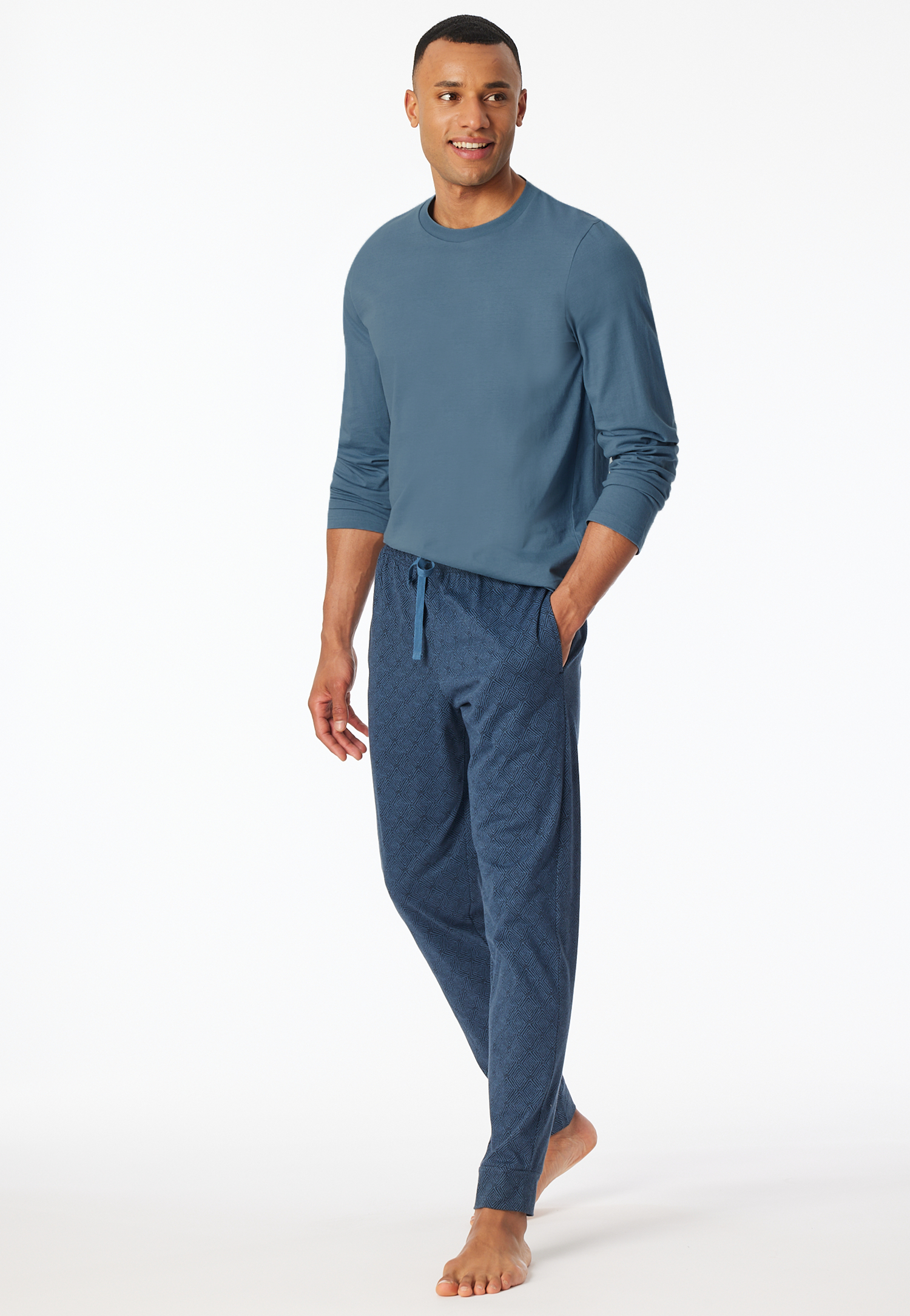 Hose lang Jersey Bündchen atlantikblau gemustert - Mix+Relax 48 von Schiesser