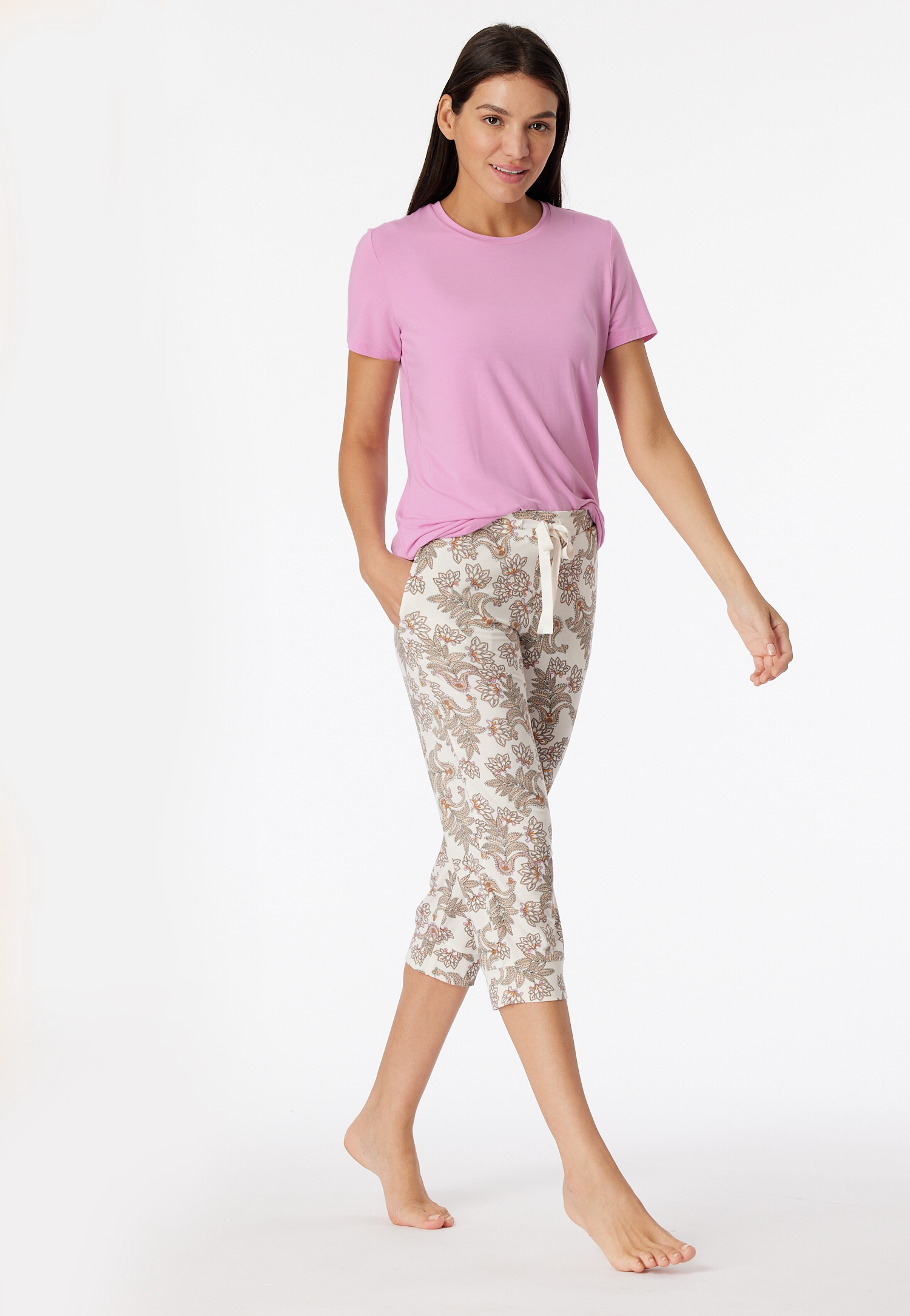 Loungehose 3/4-lang Modal Paisley creme - Mix+Relax 34 von Schiesser