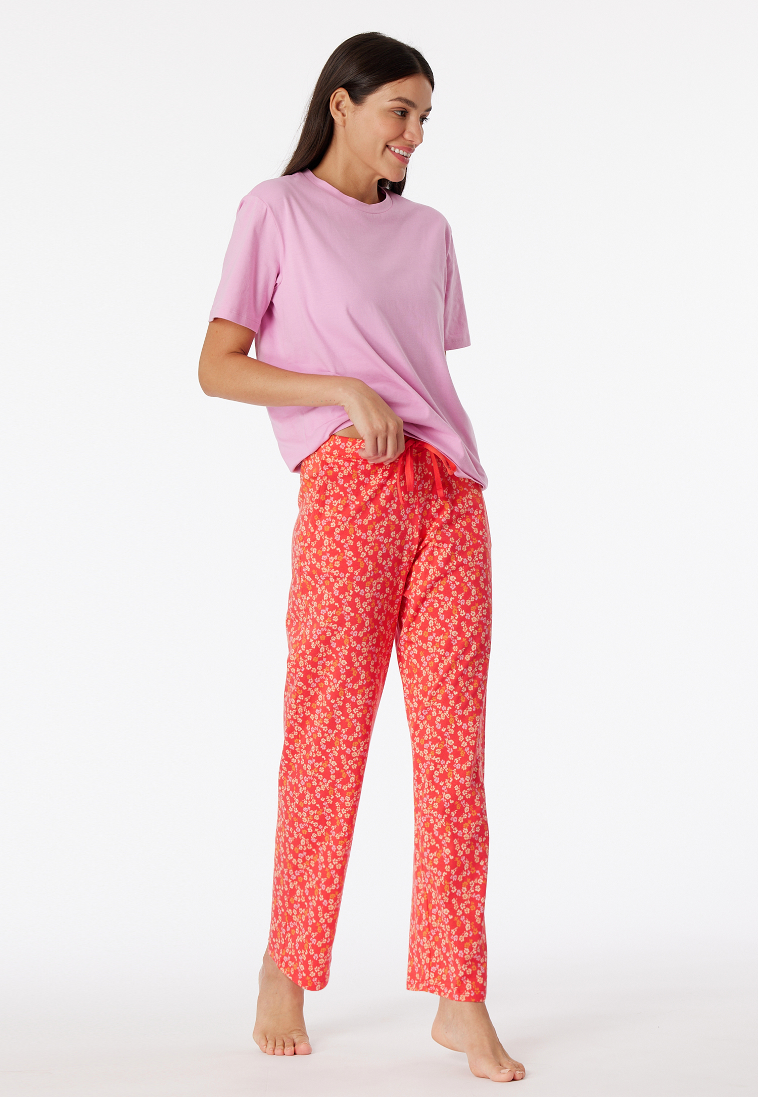 Loungehose lang Jersey Blumen rot - Mix+Relax 36 von Schiesser