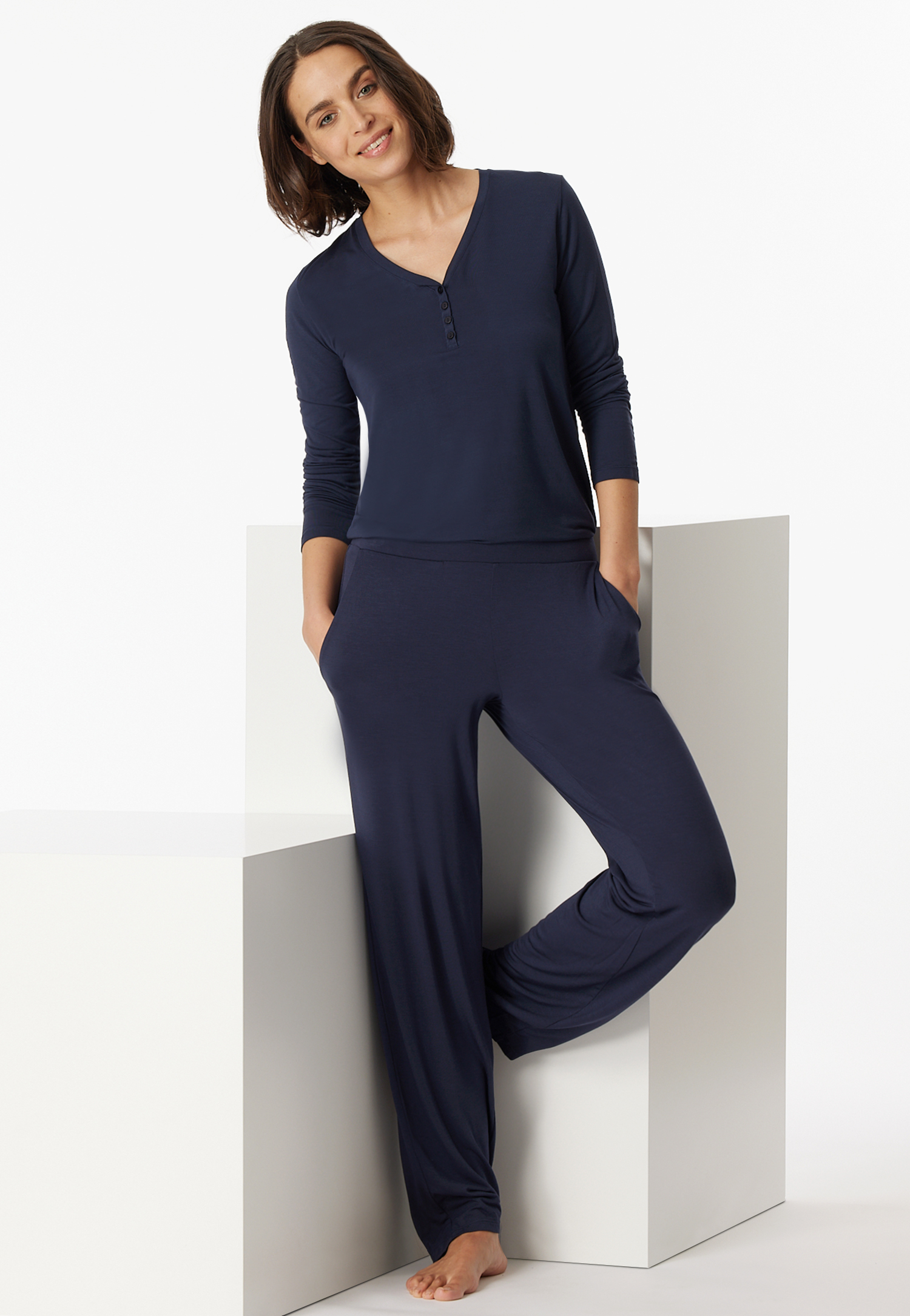 Loungehose lang Modal Marlene-Schnitt blau - Mix+Relax 42 Loungehose lang Modal Marlene-Schnitt blau - Mix+Relax 42 von Schiesser