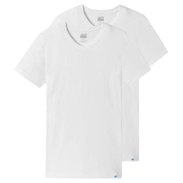 2er Pack Long Life Cotton - T-shirt Mit V-ausschnitt Herren Weiss L von Schiesser