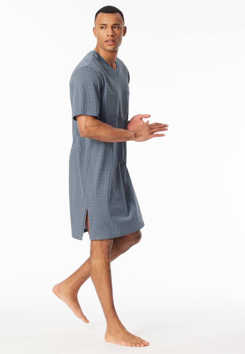 Nachthemd kurzarm Organic Cotton V-Ausschnitt Brusttasche graphit kariert - Comfort Nightwear 56 von Schiesser