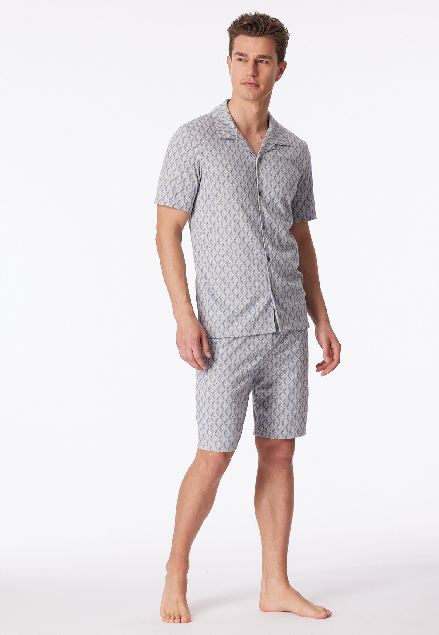Pyjama kurz Interlock Knopfleiste grau-meliert gemustert - Fine Interlock 48 von Schiesser