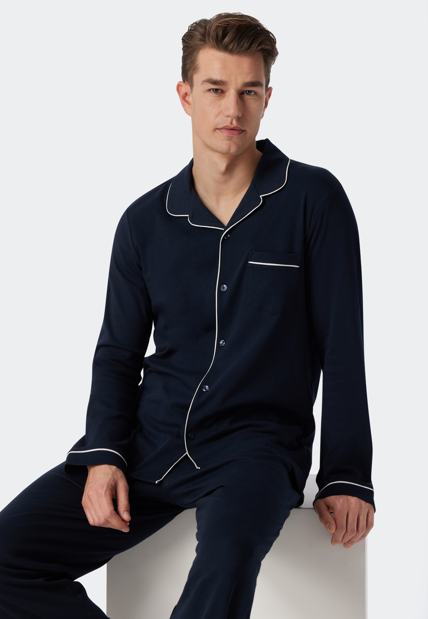 Pyjama lang Interlock dunkelblau - Fine Interlock 48 von Schiesser