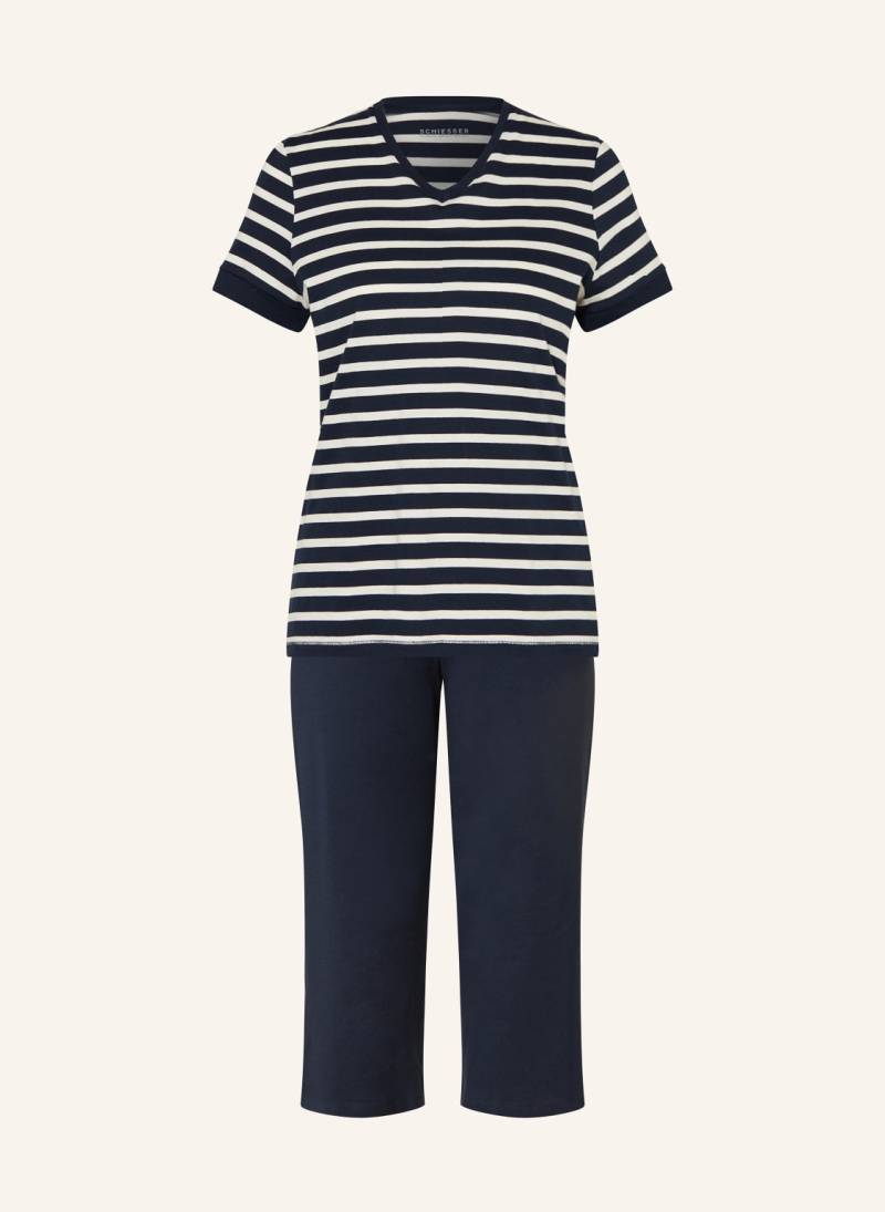 Schiesser 3/4-Schlafanzug Casuals Essentials blau von Schiesser