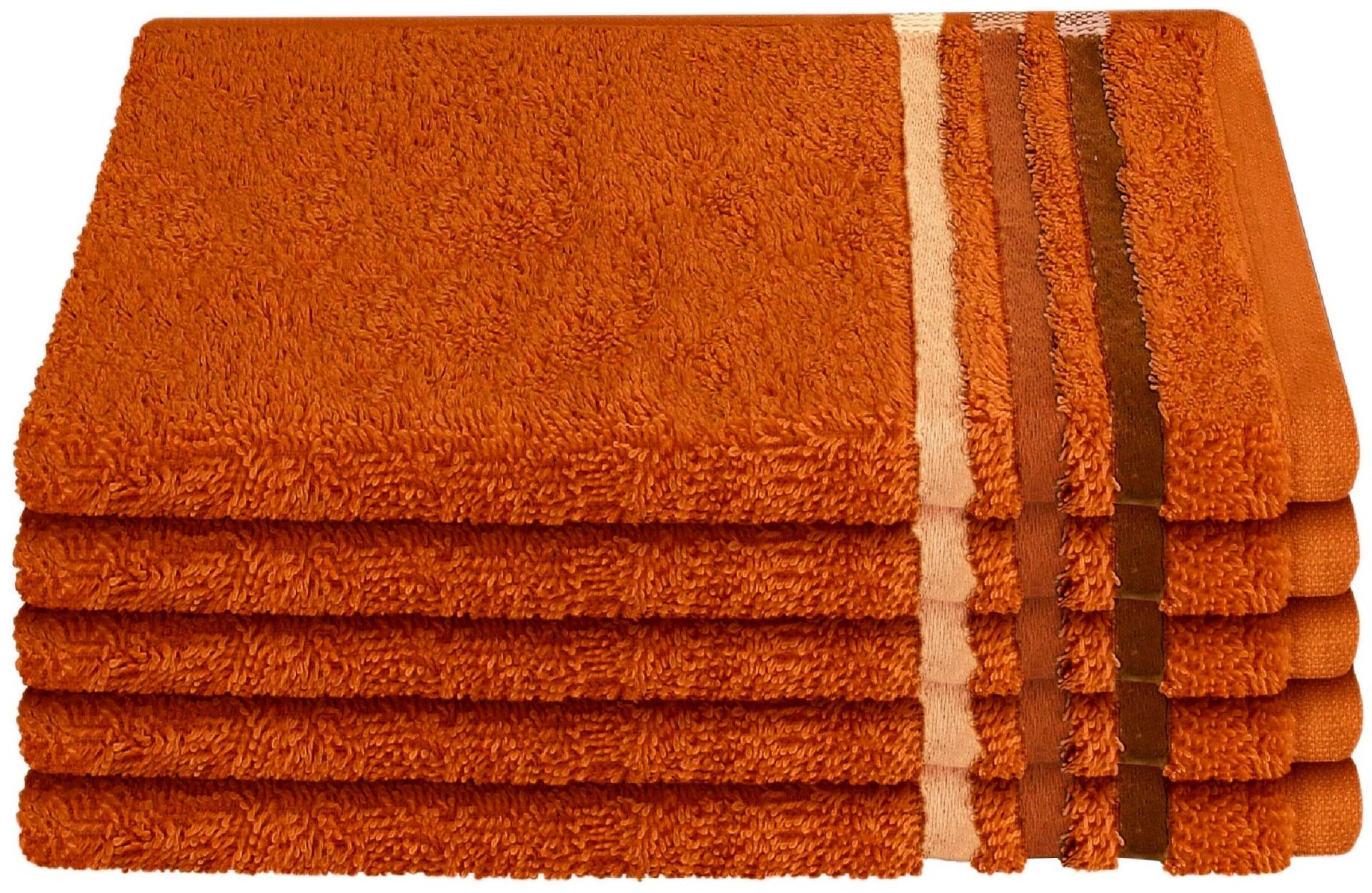 Schiesser Gästehandtücher »Skyline Color aus 100 % Baumwolle mit eleganter Streifenbordüre«, (Set, 5 St., 5 Gästehandtücher (30x50 cm), MADE IN GREEN by OEKO-TEX® von Schiesser