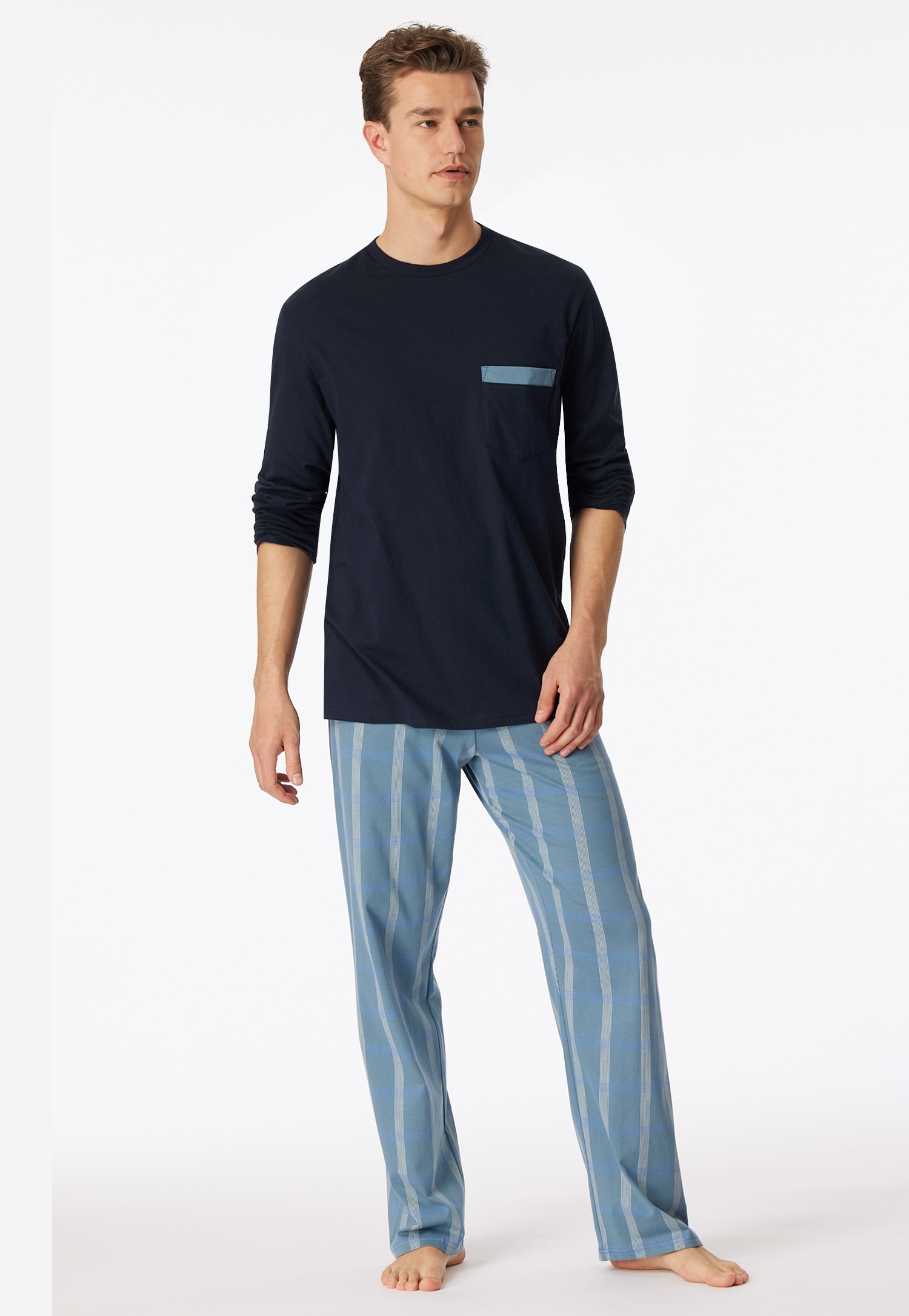 Schiesser Pyjama »"Comfort Nightwear"«, (2 tlg.), Langarmshirt mit V-Ausschnitt und aufgesetzter Brusttasche von Schiesser