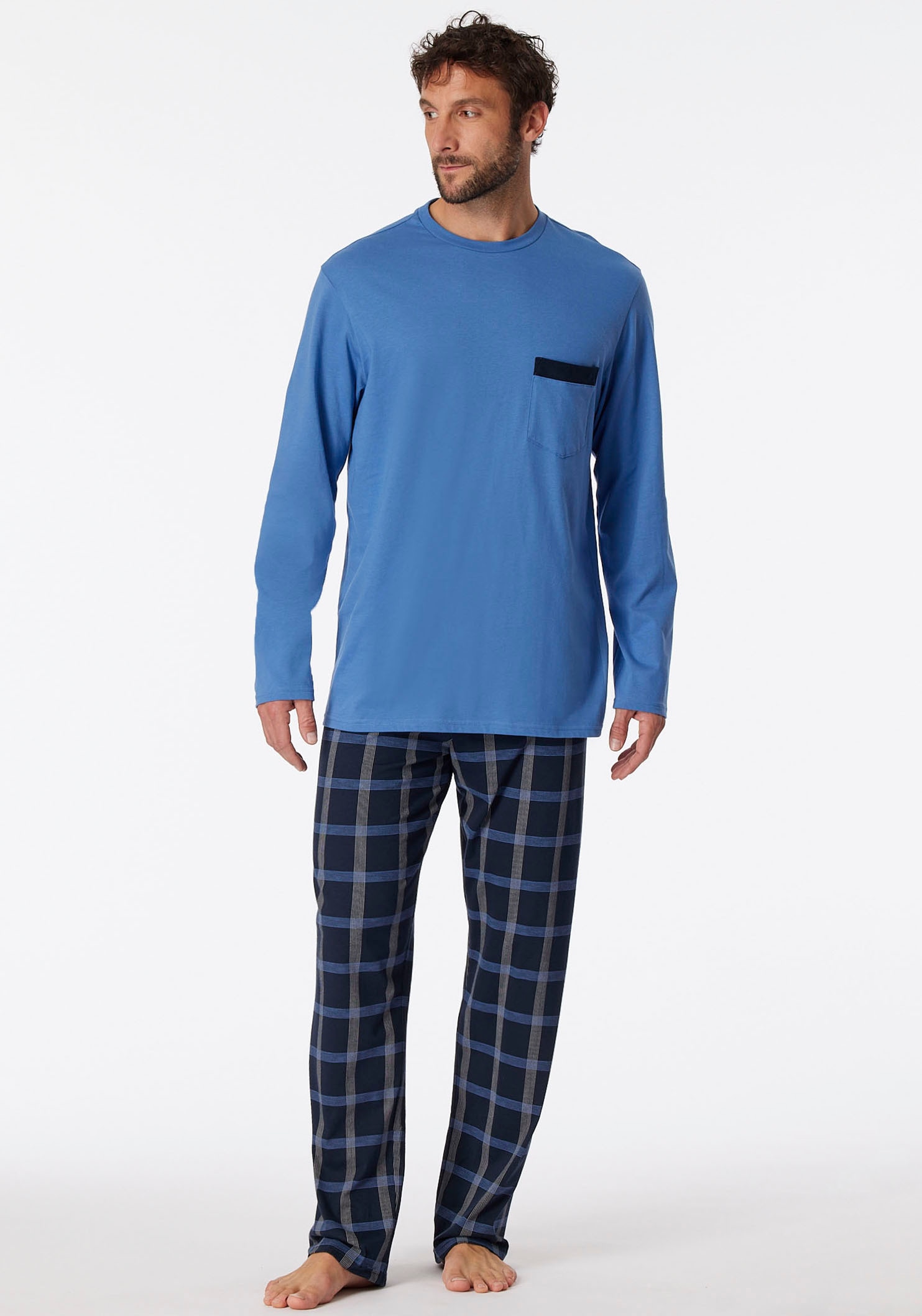 Schiesser Pyjama »"Comfort Nightwear"«, (2 tlg.), Langarmshirt mit V-Ausschnitt und aufgesetzter Brusttasche von Schiesser