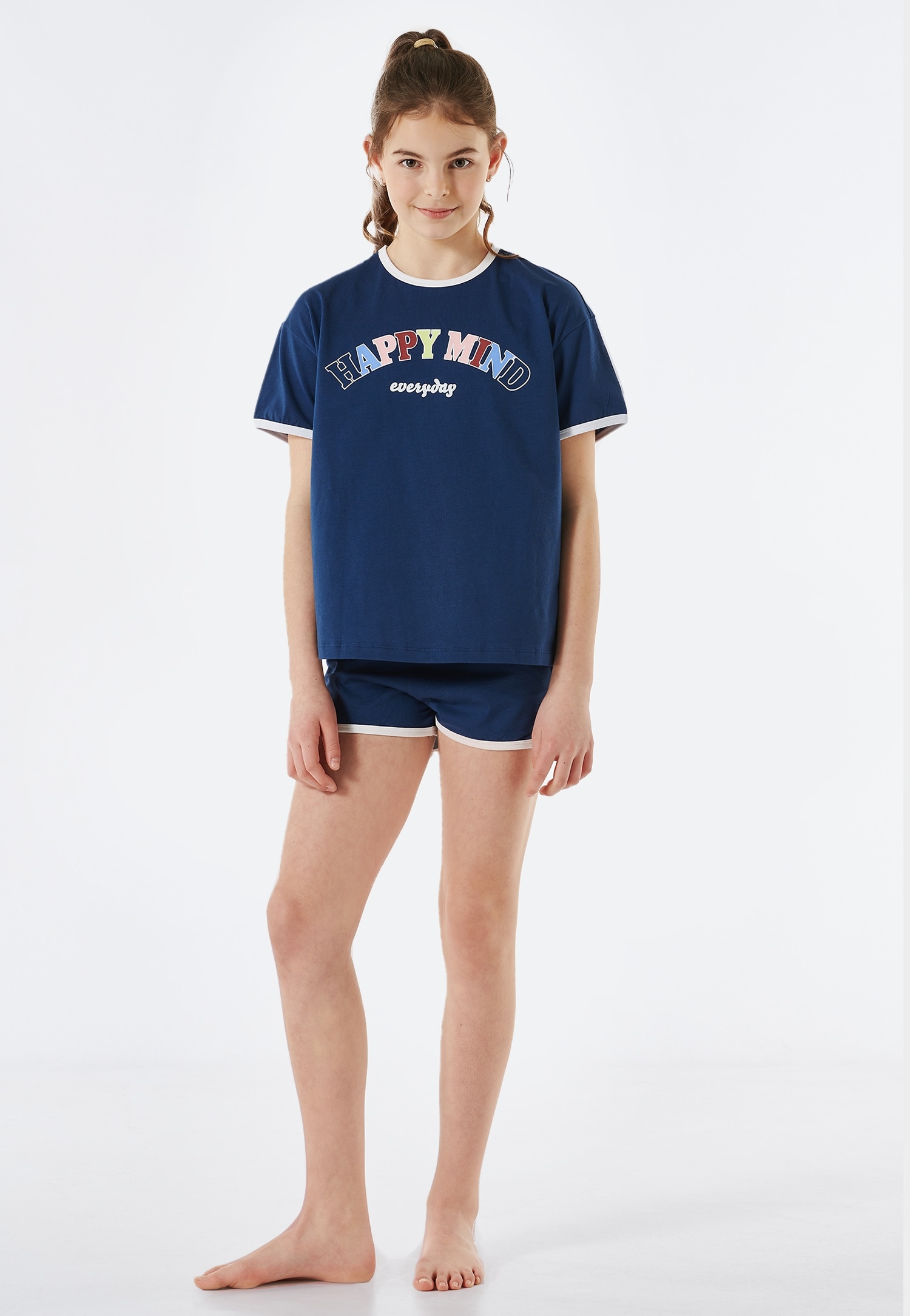 Schiesser Pyjama »"Nightwear"«, (2 tlg.), unifarbenes T-Shirt mit Print von Schiesser