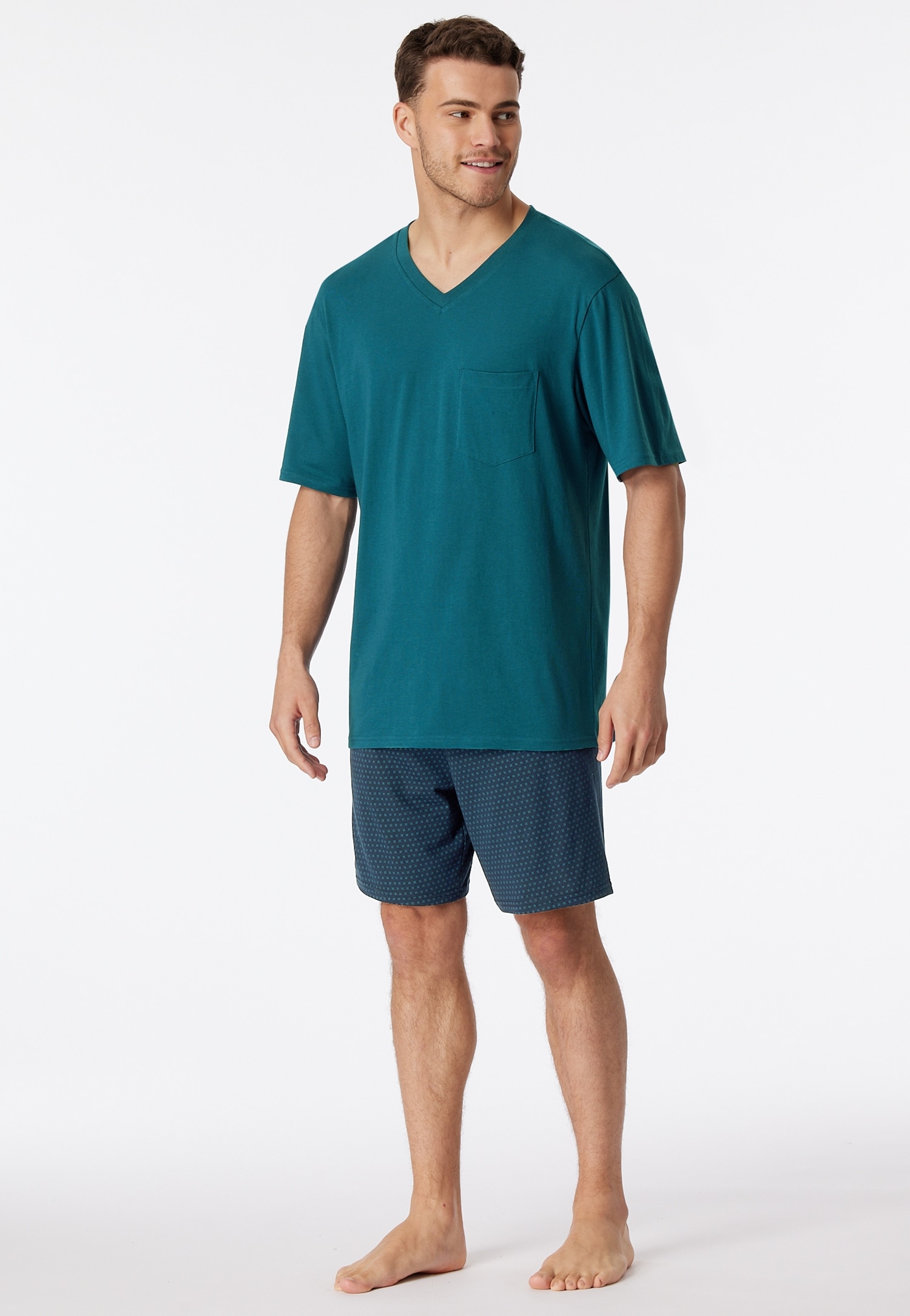Schiesser Shorty »"Comfort Essentials"«, (2 tlg.), unifarbenes T-Shirt mit V-Ausschnitt, aufgesetzte Brusttasche von Schiesser
