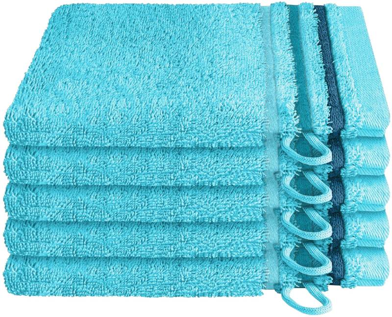 Schiesser Waschhandschuh »Skyline Color aus 100 % Baumwolle mit eleganter Streifenbordüre«, (5 St., 5 Waschhandschuhe (16x22 cm), MADE IN GREEN by OEKO-TEX® von Schiesser