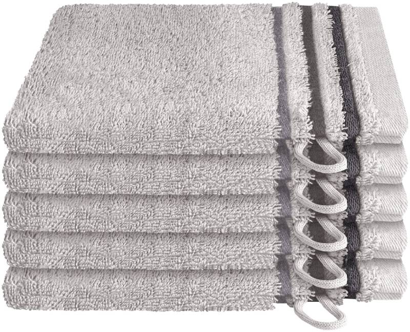 Schiesser Waschhandschuh »Skyline Color aus 100 % Baumwolle mit eleganter Streifenbordüre«, (5 St., 5 Waschhandschuhe (16x22 cm), MADE IN GREEN by OEKO-TEX® von Schiesser
