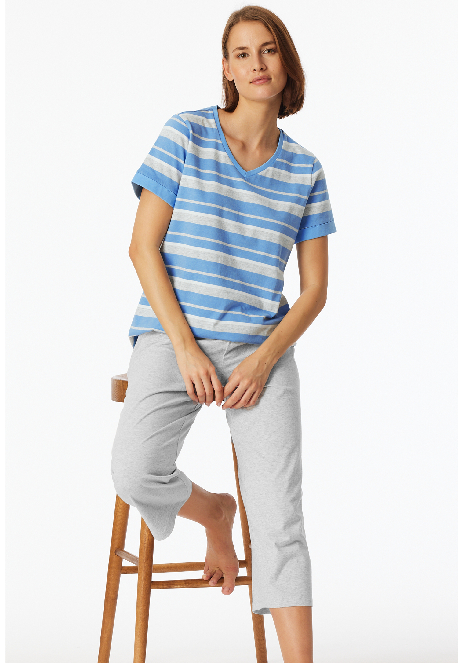 Schlafanzug 3/4-lang hellblau - Casual Essentials 48 von Schiesser