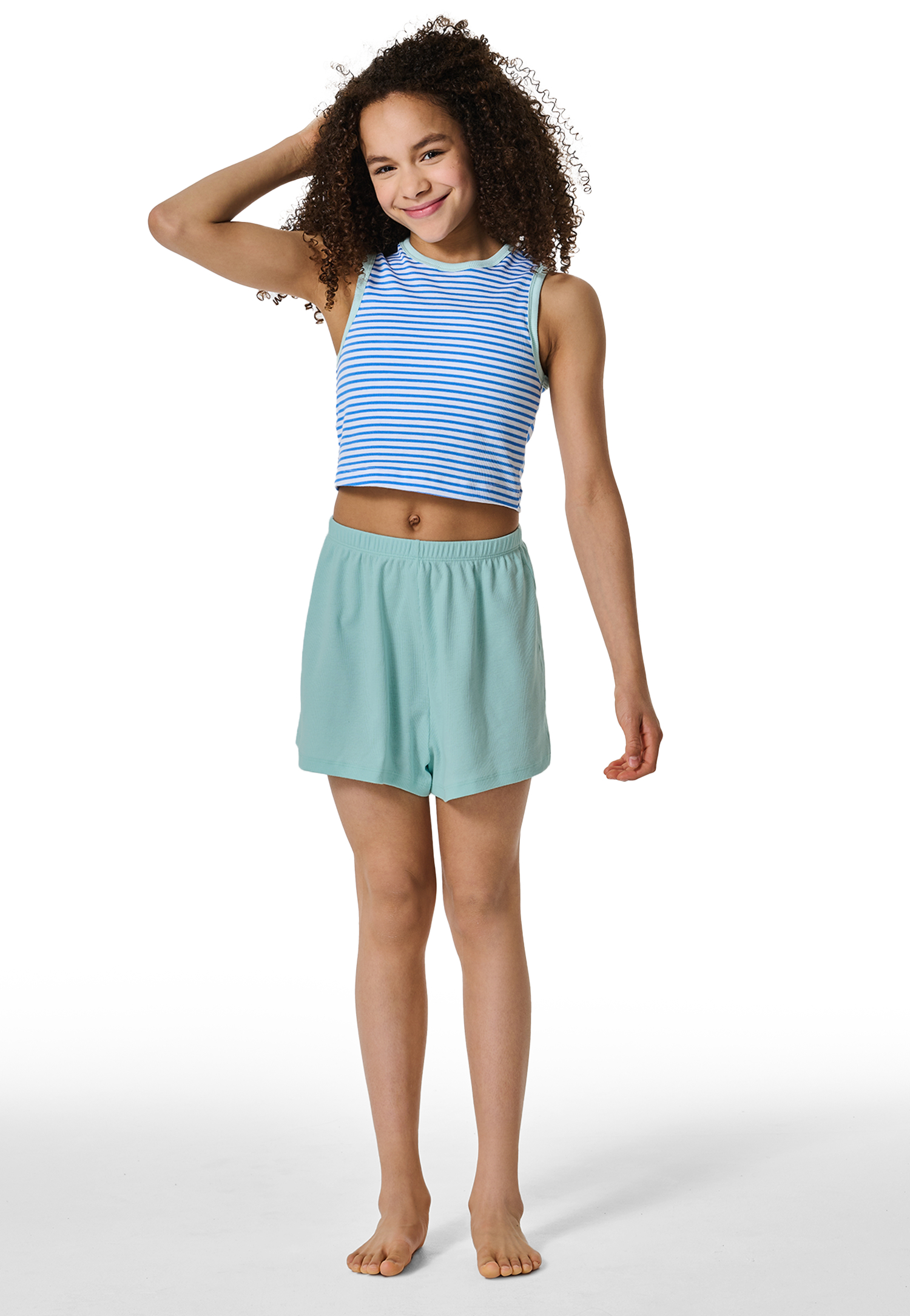 Schlafanzug kurz Doppelripp Streifen aquarium - Nightwear 164 von Schiesser