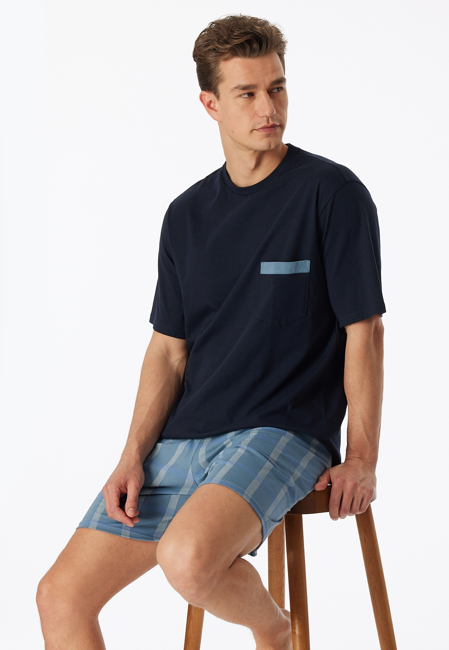 Schlafanzug kurz Organic Cotton Karos admiral - Comfort Nightwear 54 von Schiesser