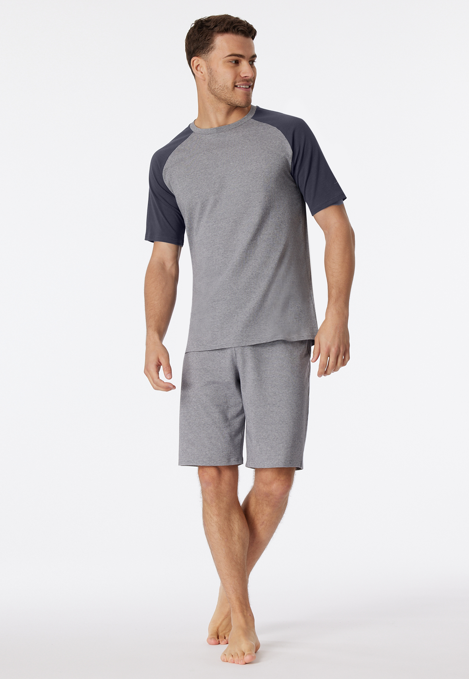 Schlafanzug kurz Organic Cotton Streifen Welle kohle - 95/5 Nightwear 48 von Schiesser