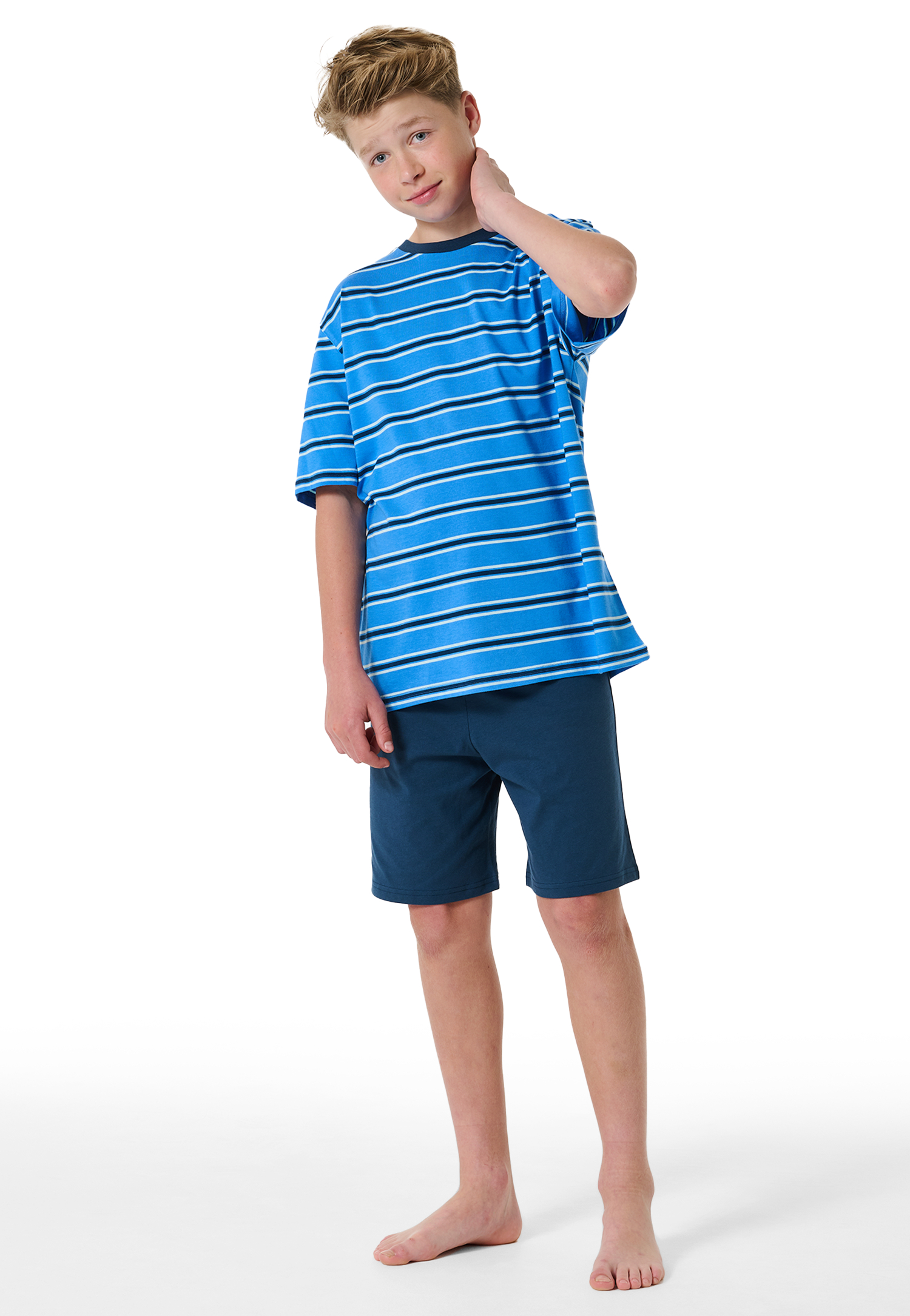 Schlafanzug kurz Organic Cotton Streifen aquarium - Nightwear 164 von Schiesser