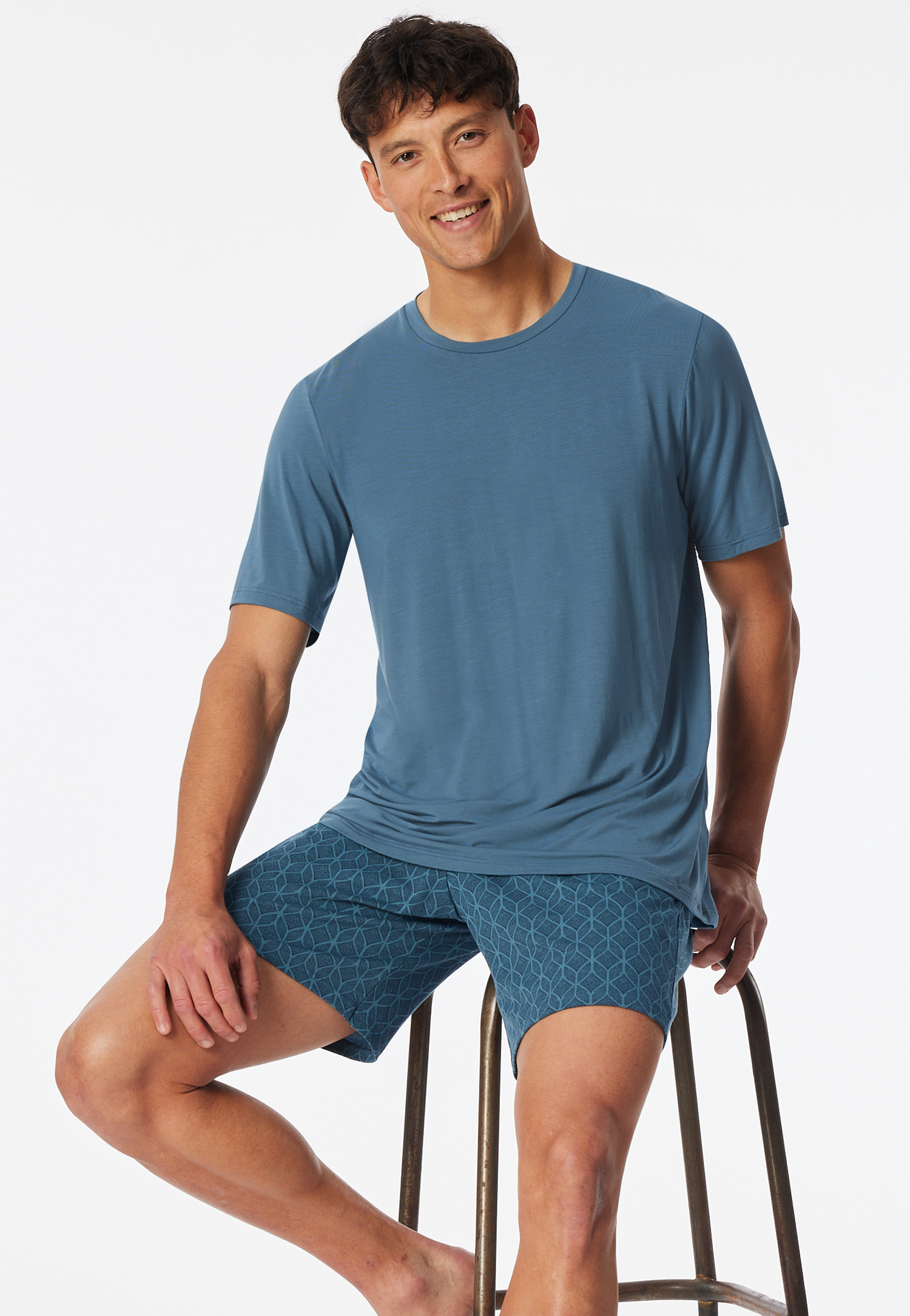 Schlafanzug kurz Ornamentdruck atlantikblau - Long Life Soft 50 von Schiesser