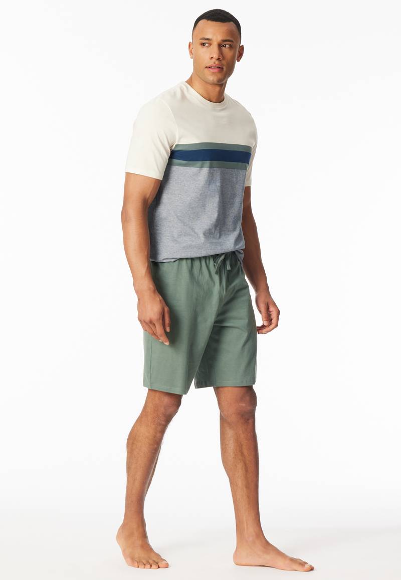 Schlafanzug kurz Ringel khaki - Casual Nightwear 50 von Schiesser