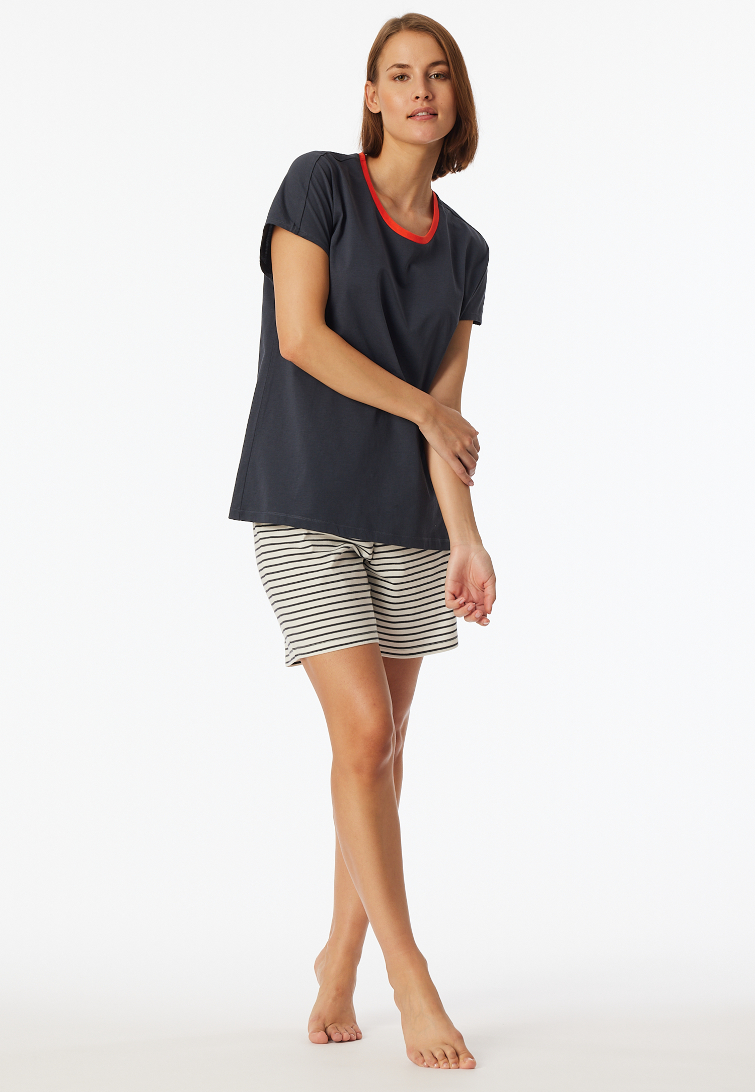 Schlafanzug kurz graphit - Casual Essentials 44 von Schiesser