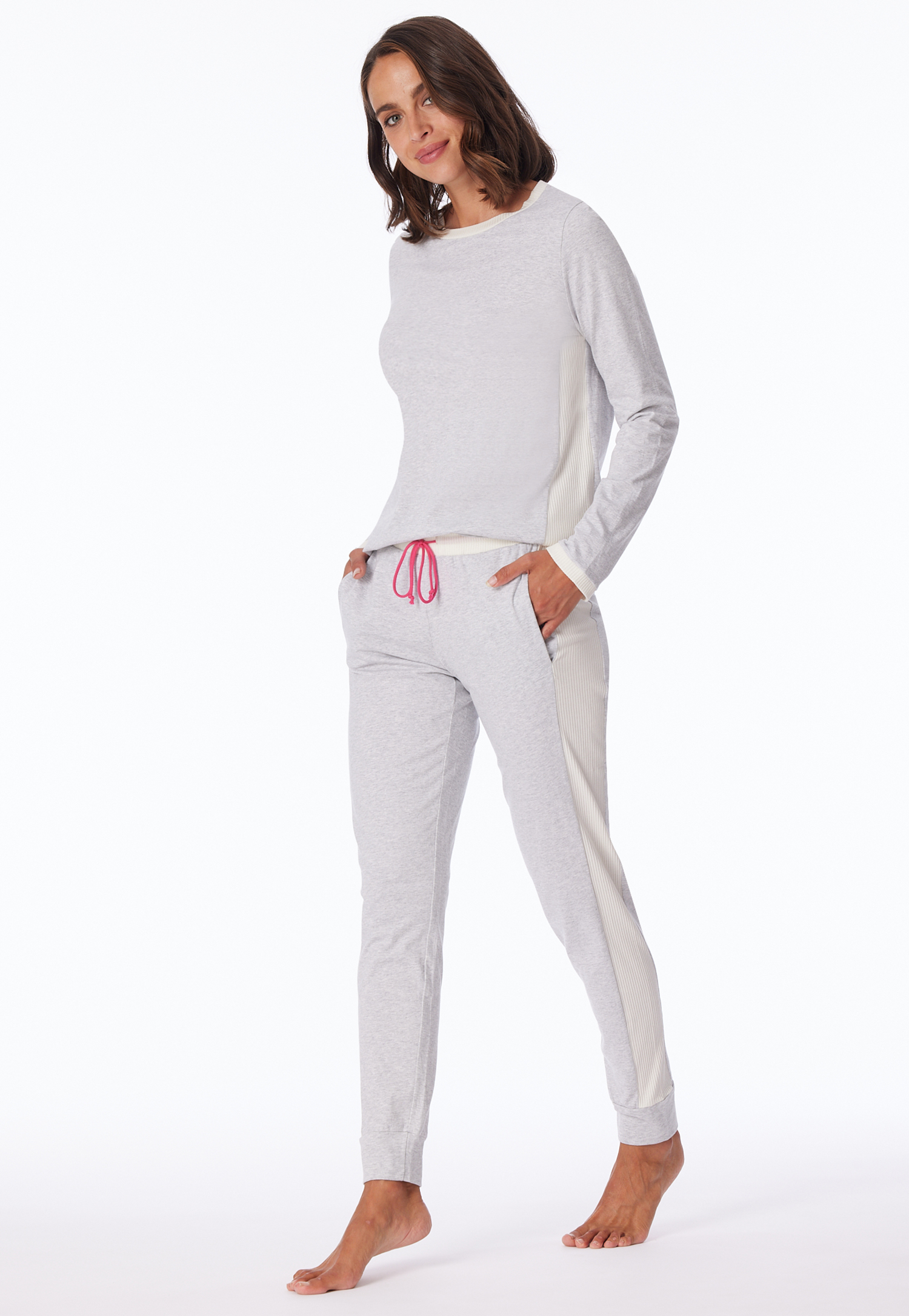 Schlafanzug lang Bio-Baumwolle grau-meliert - Casual Nightwear 40 von Schiesser