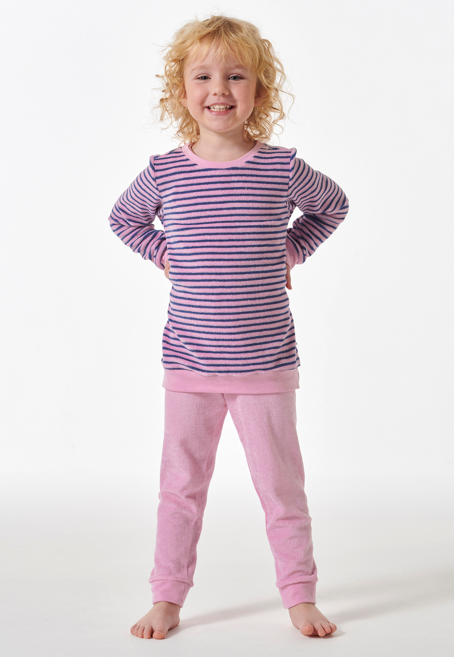 Schlafanzug lang Frottee Bündchen Ringel rosé - Girls World 92 Schlafanzug lang Frottee Bündchen Ringel rosé - Girls World 92 von Schiesser