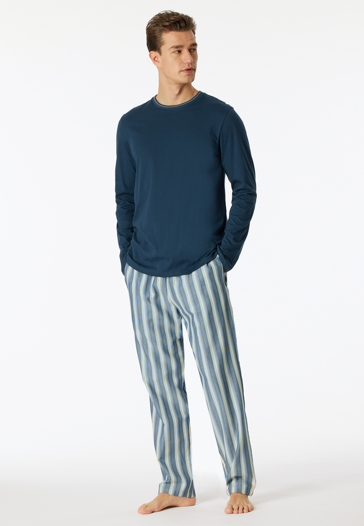 Schlafanzug lang Organic Cotton Streifen admiral - selected! premium 48 von Schiesser