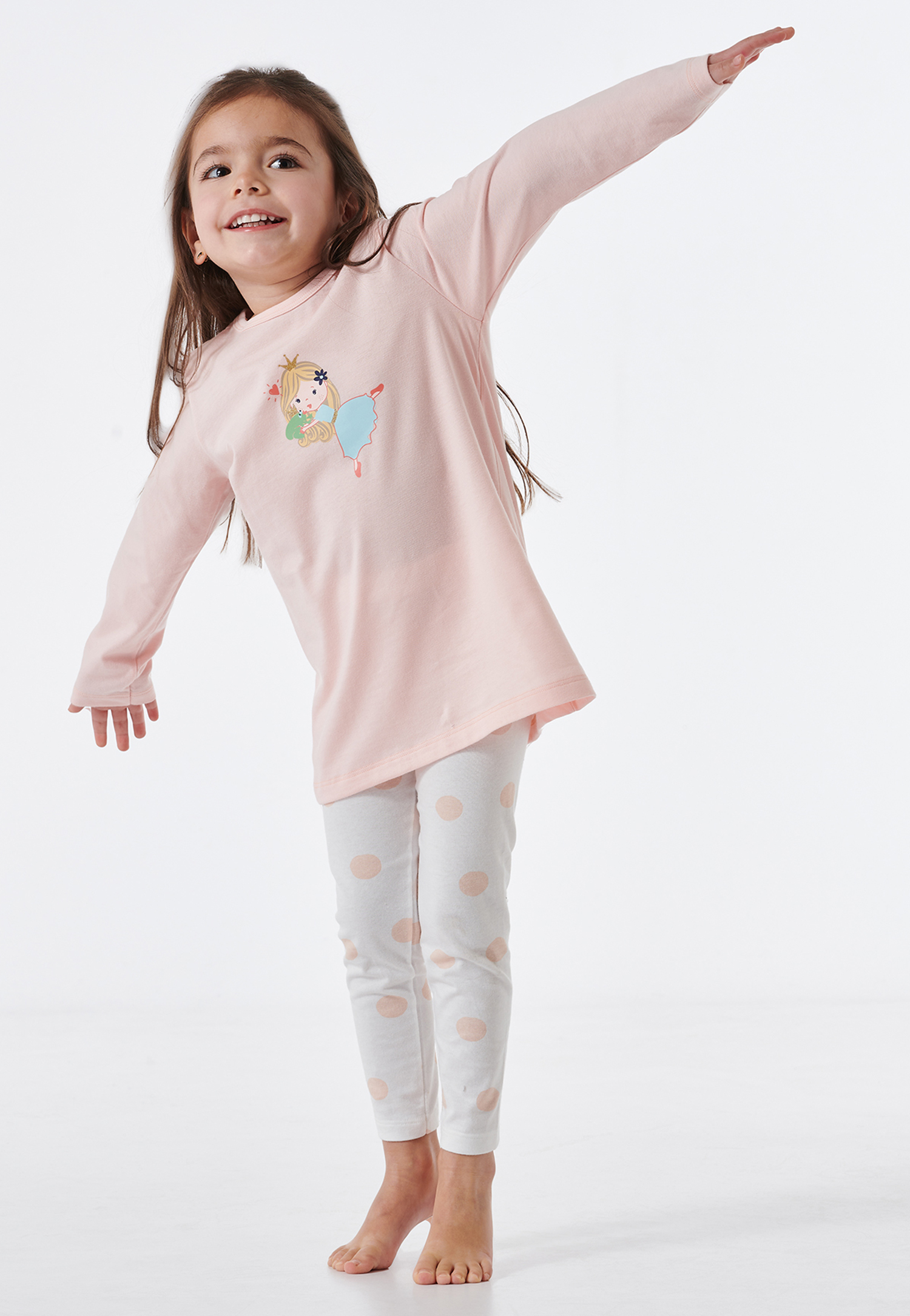 Schlafanzug lang Prinzessin Punkte rosé - Casual World 128 von Schiesser