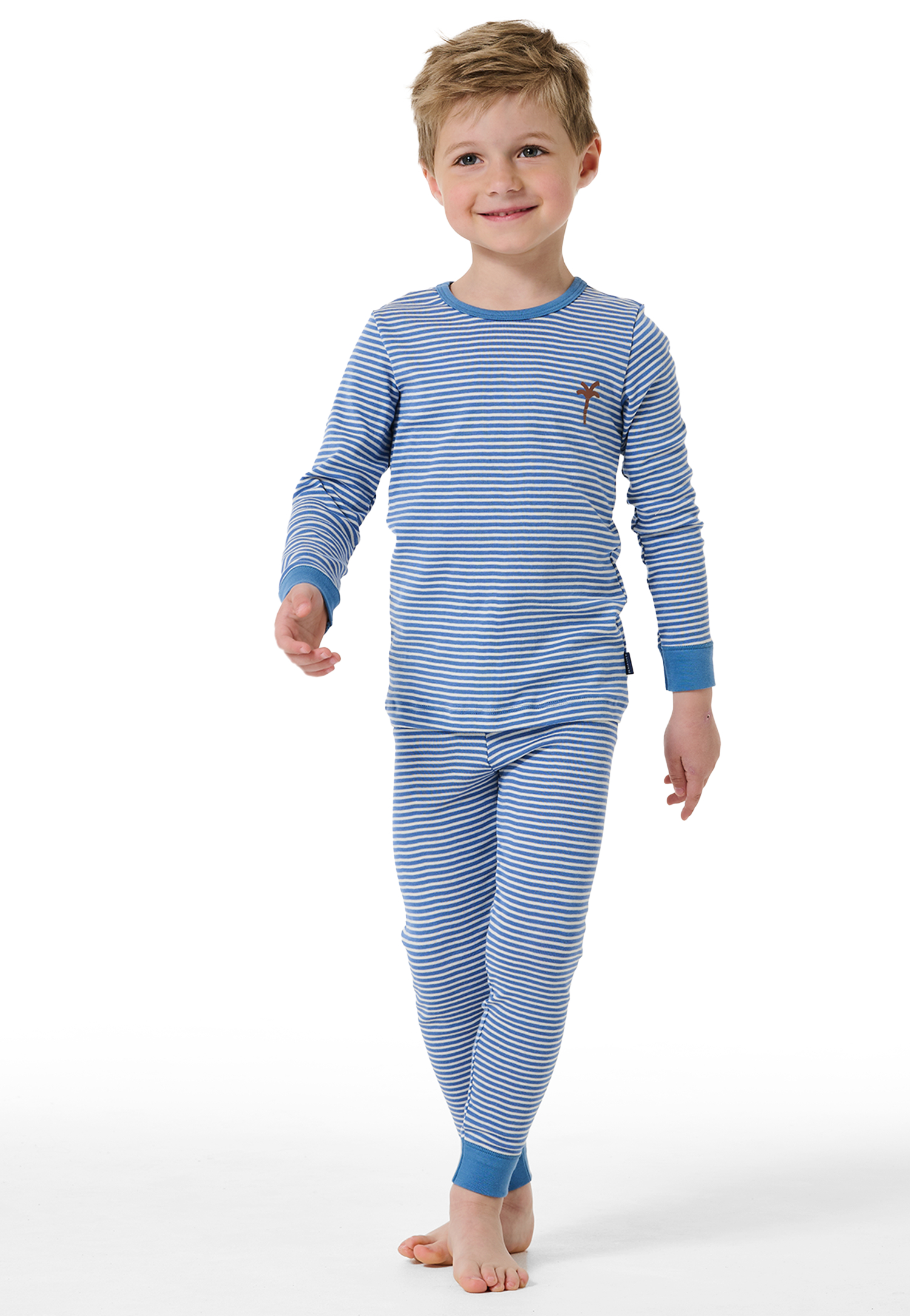 Schlafanzug lang Ringel jeansblau - Natural Love 104 von Schiesser