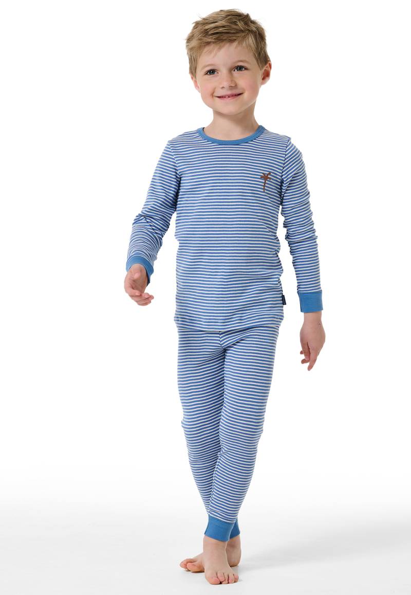 Schlafanzug lang Ringel jeansblau - Natural Love 104 von Schiesser