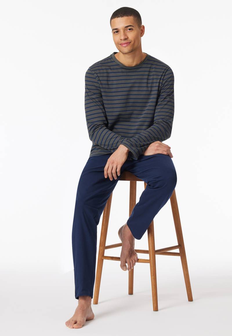 Schlafanzug lang Streifen anthrazit - Casual Essentials 110 von Schiesser