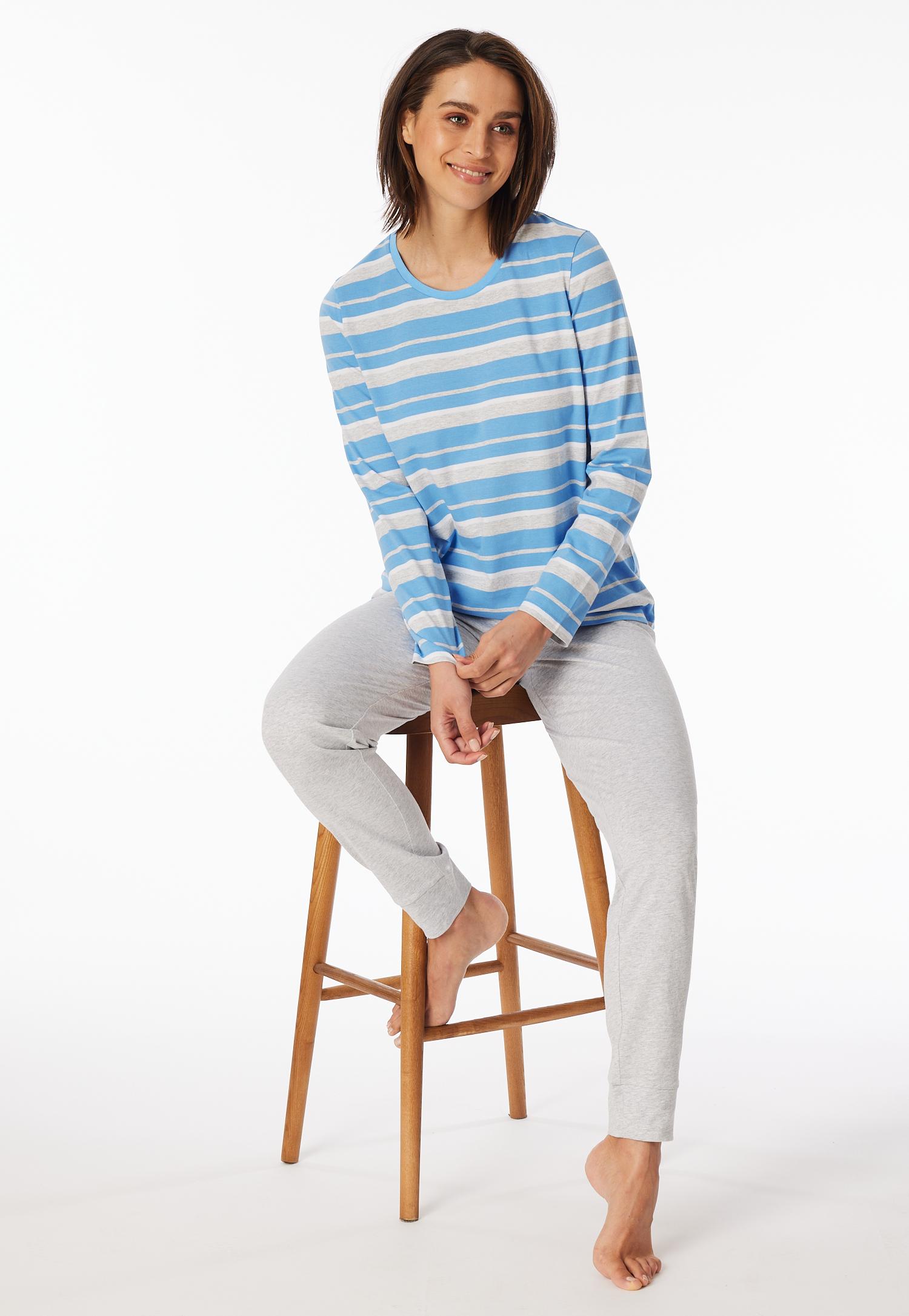 Schlafanzug lang hellblau - Casual Essentials 44 von Schiesser