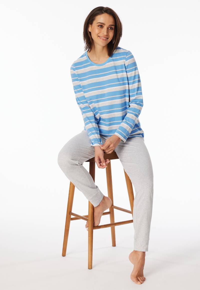 Schlafanzug lang hellblau - Casual Essentials 48 von Schiesser