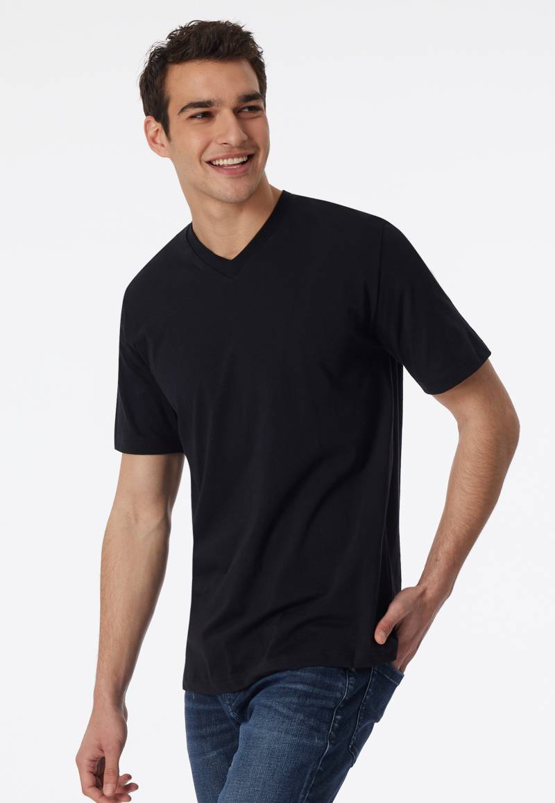 Shirt kurzarm Jersey 2er-Pack V-Ausschnitt schwarz - American T-Shirt L von Schiesser