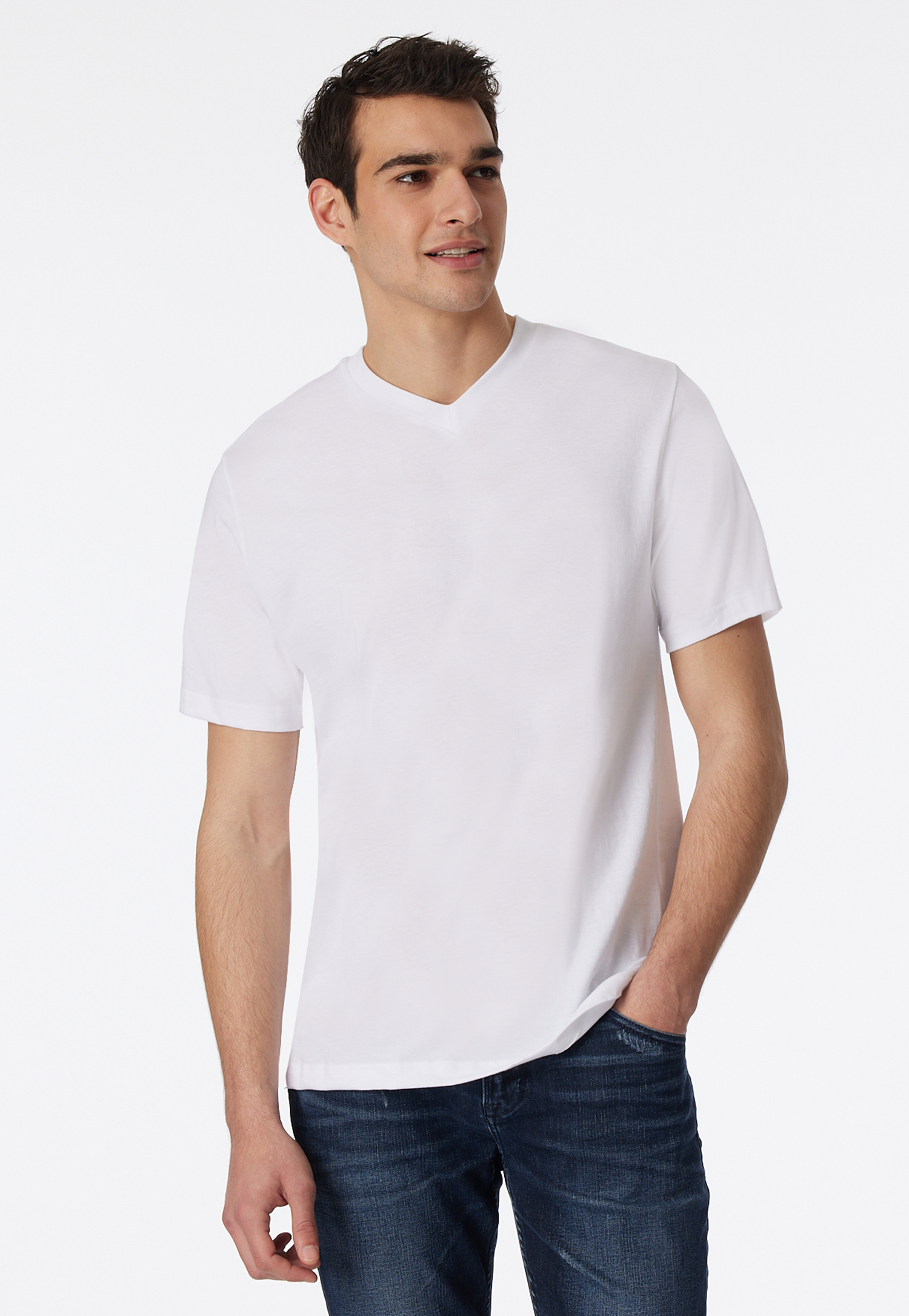 Shirt kurzarm Jersey 2er-Pack V-Ausschnitt weiß - American T-Shirt M von Schiesser