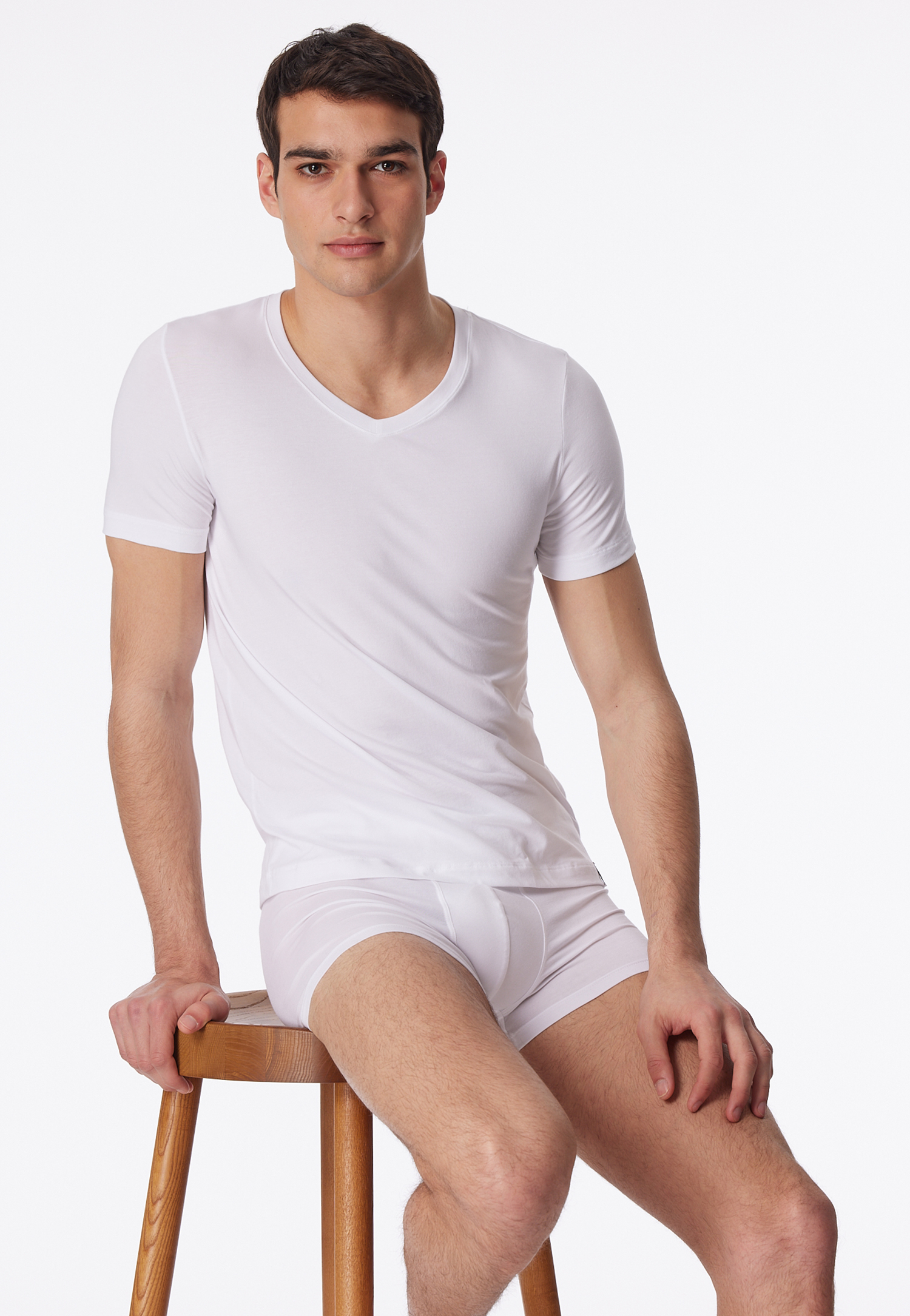 Shirt kurzarm Jersey elastisch V-Ausschnitt weiß - Long Life Soft 5 von Schiesser