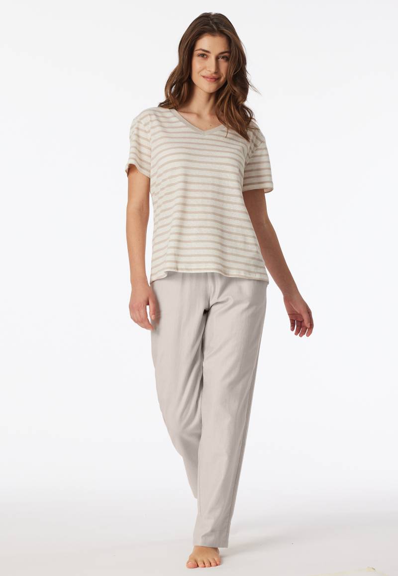 Shirt kurzarm Leinen Biobaumwolle Streifen off-white - Mix+Relax 48 von Schiesser