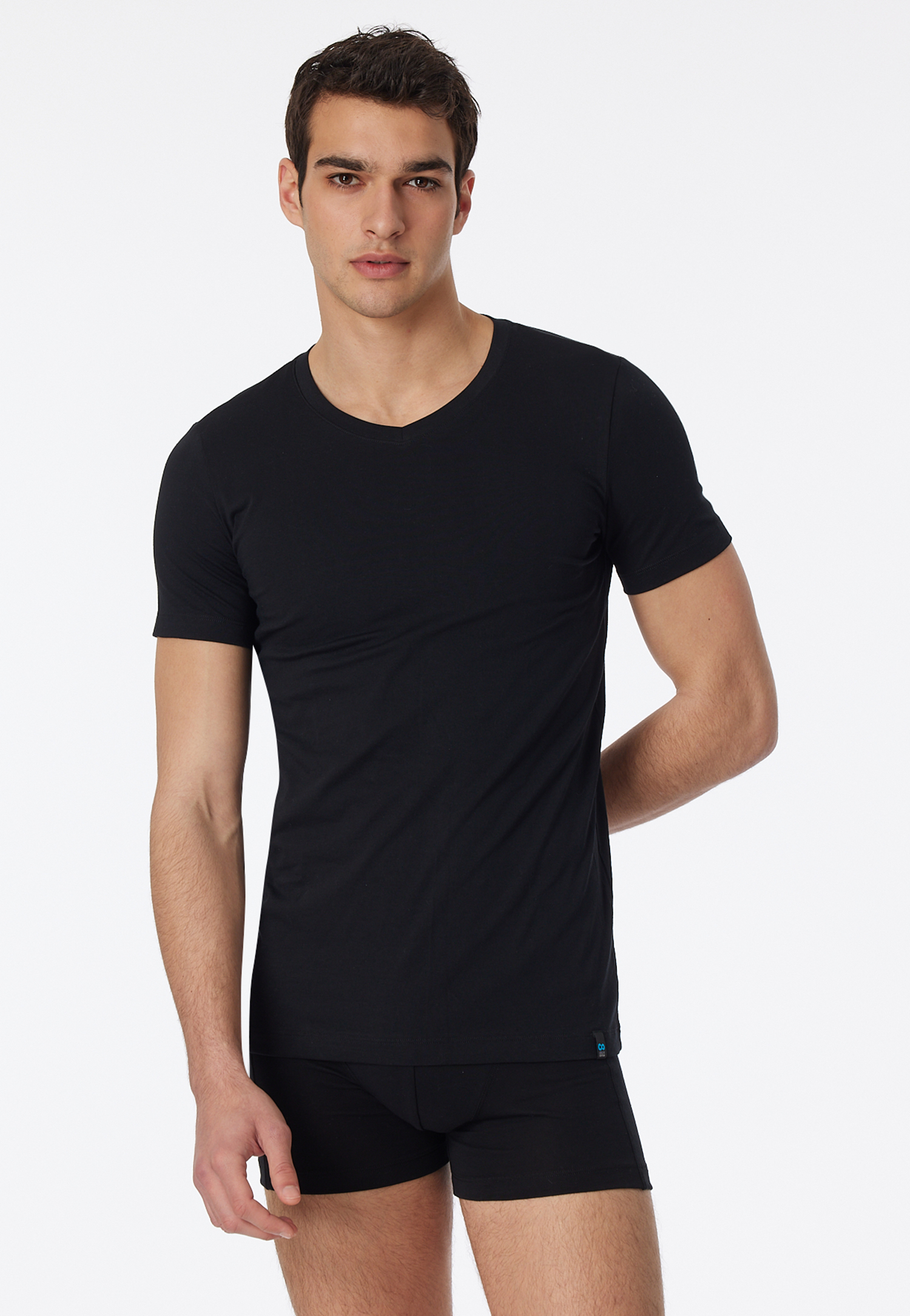 Shirt kurzarm V-Ausschnitt schwarz - Long Life Cotton 4 von Schiesser