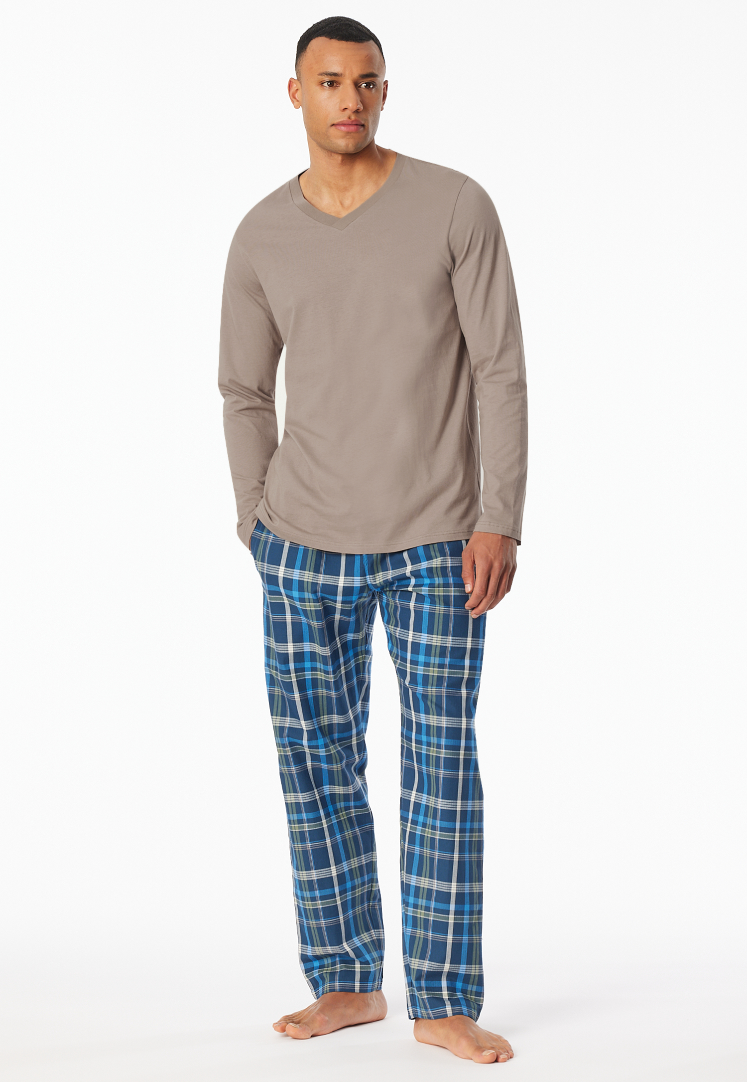 Shirt langarm V-Ausschnitt clay - Mix+Relax 48 von Schiesser