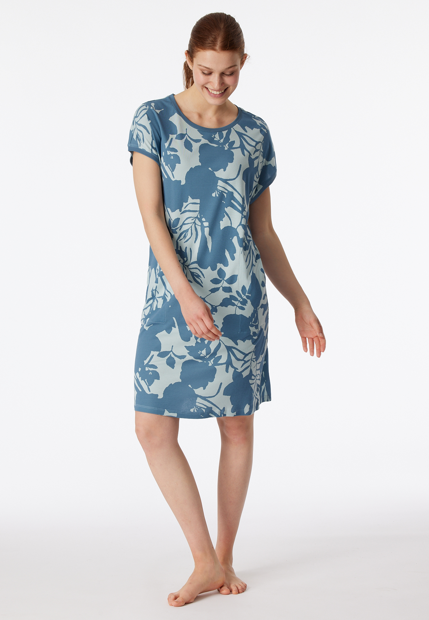 Sleepshirt kurzarm Blumenprint bluebird - Modern Nightwear 46 von Schiesser