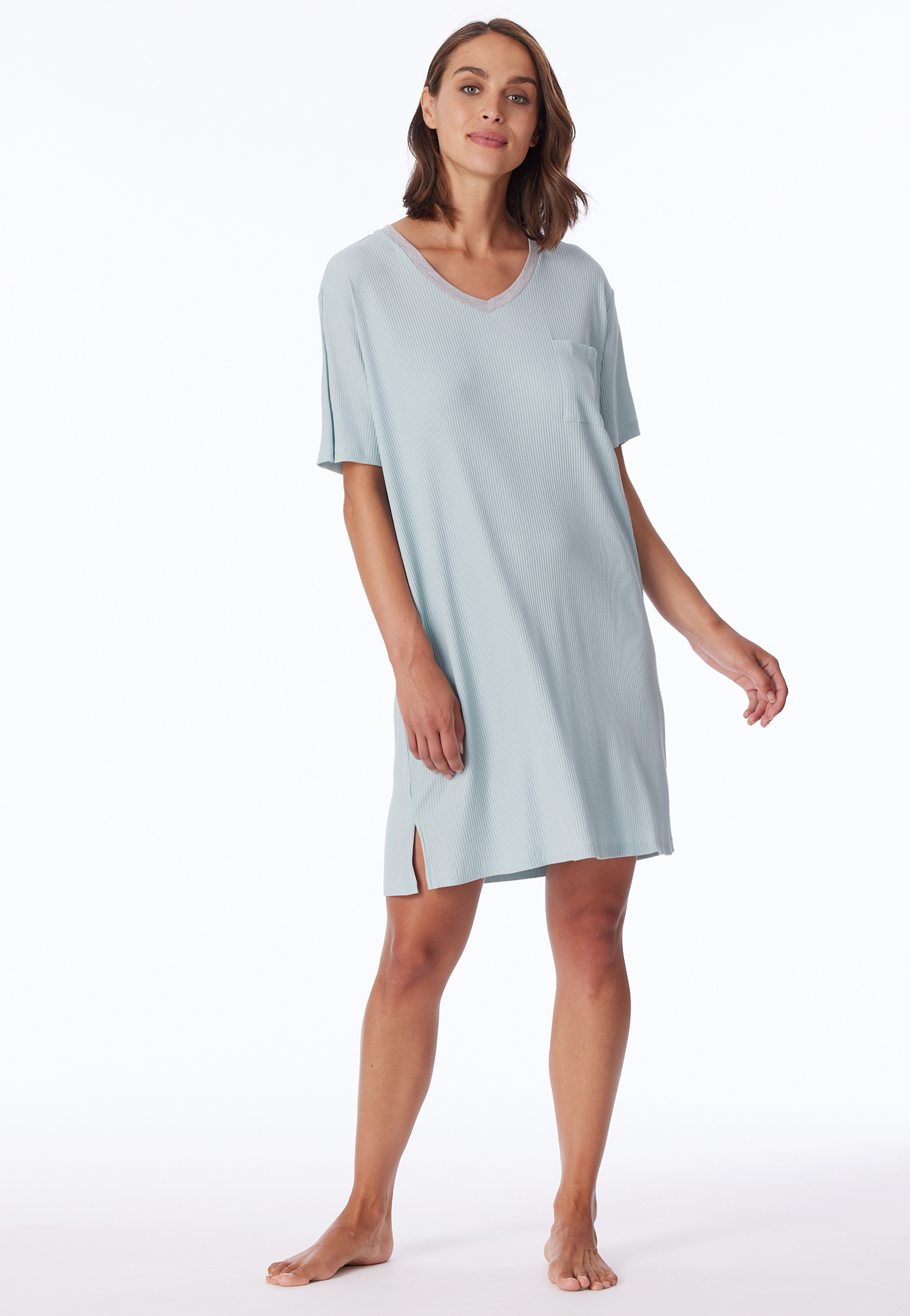 Sleepshirt kurzarm Doppelripp bluebird - Casual Nightwear 40 von Schiesser
