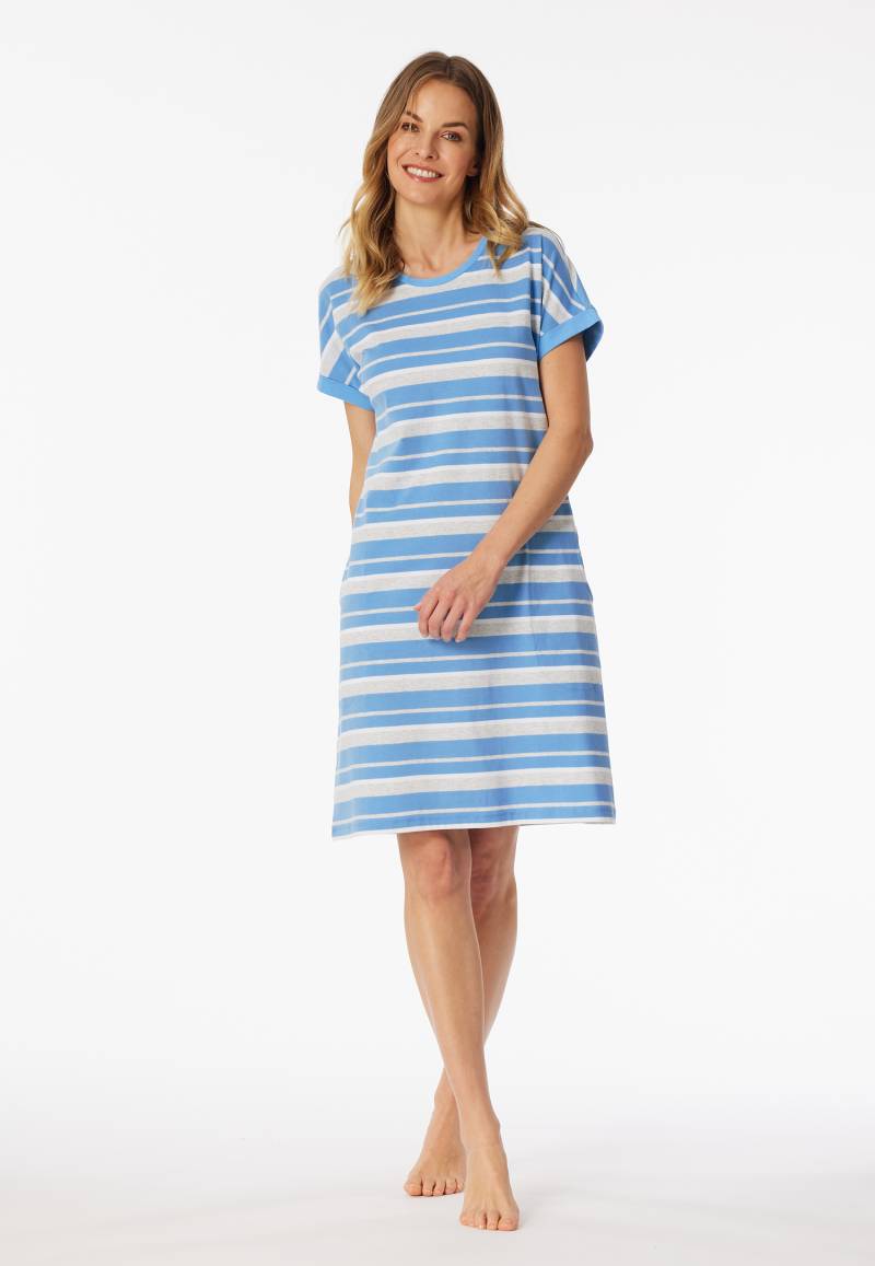 Sleepshirt kurzarm Streifen helllblau - Casual Essentials 42 von Schiesser