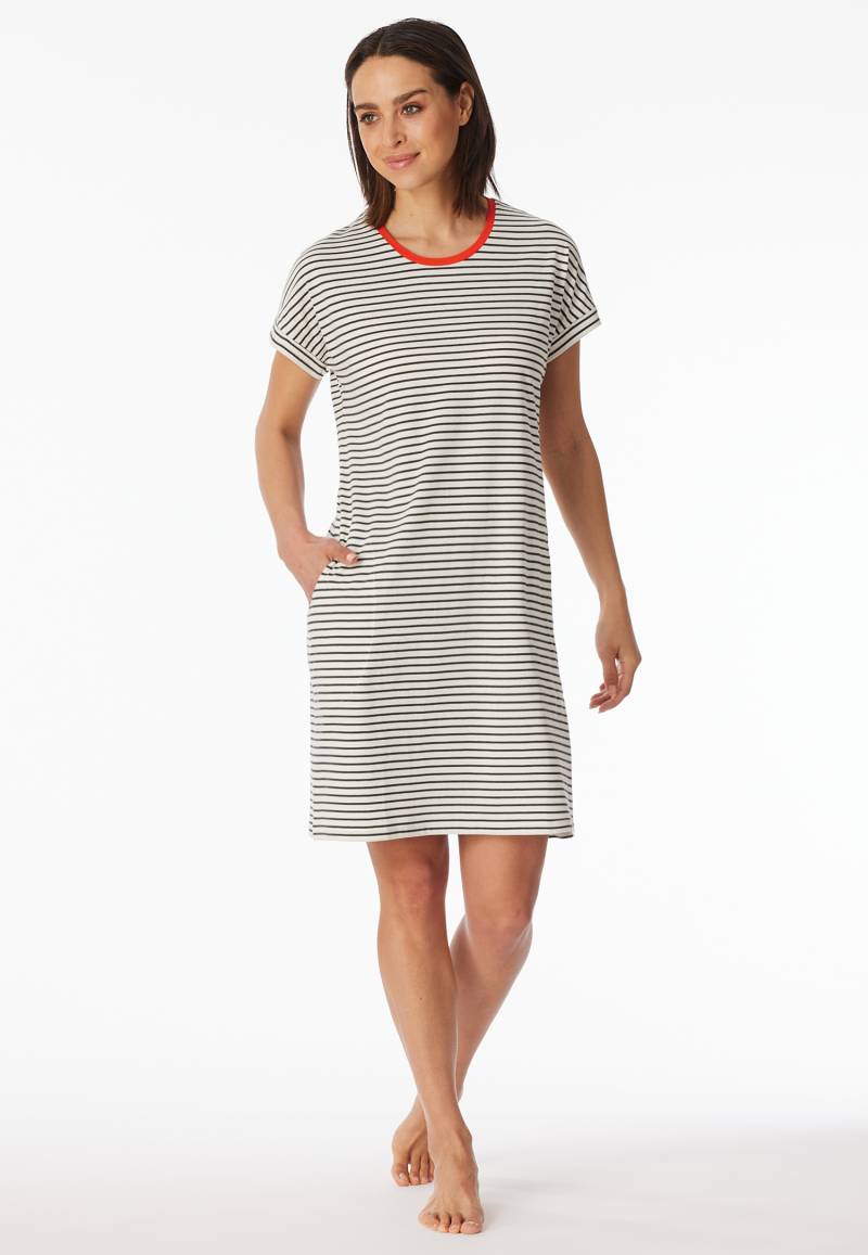 Sleepshirt kurzarm Streifen off-white - Casual Essentials 44 von Schiesser