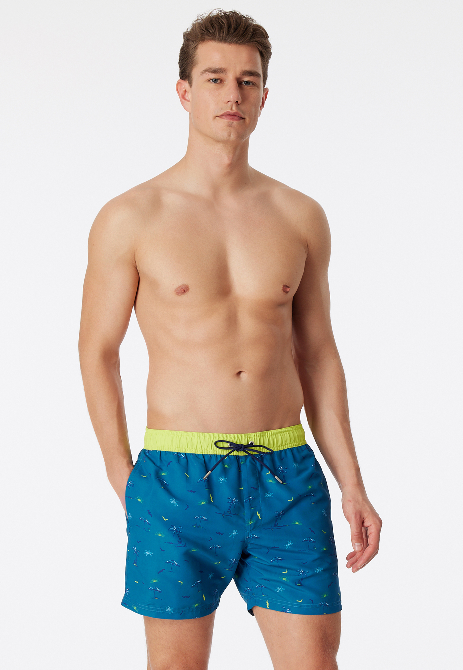 Badeshorts Webware Strand gemustert limette - Casual Swim 5 von Schiesser