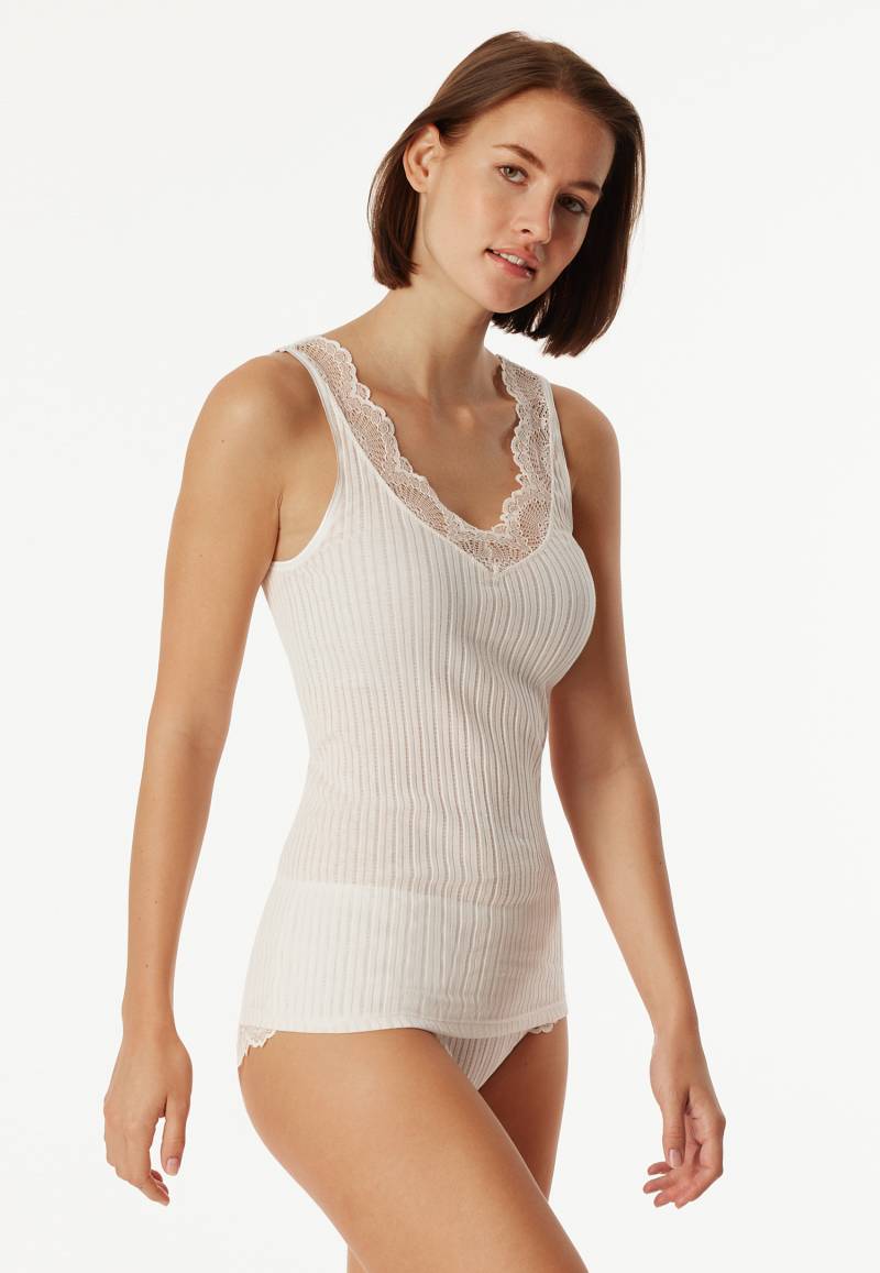 Trägertop Feinripp Nadelzug Spitze off-white - Revival Marie 42 von Schiesser