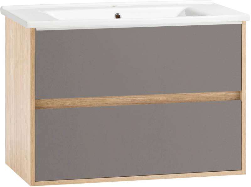 Schildmeyer Waschtisch »Mali, Breite 85 cm«, Holzdekor mit fühlbarer Struktur, Keramikbecken von Schildmeyer